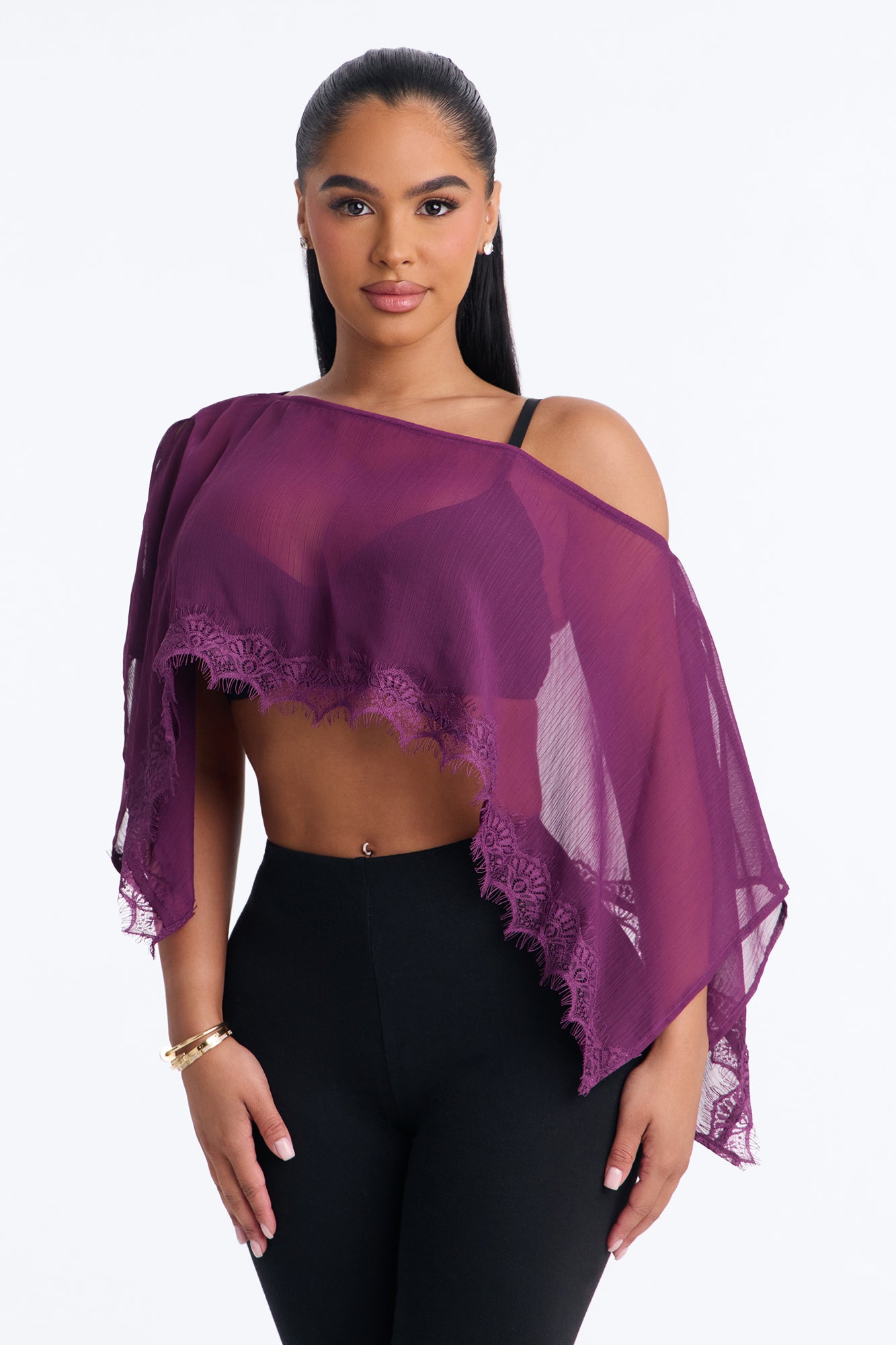Romance Required Chiffon Lace Trim Blouse - Wine