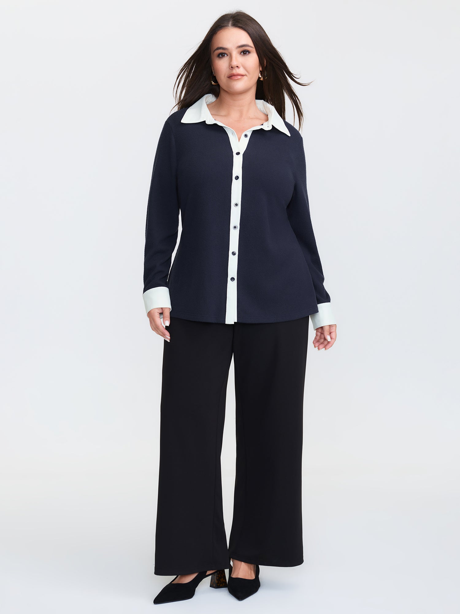 Color Contrast Placket Button T-Shirt