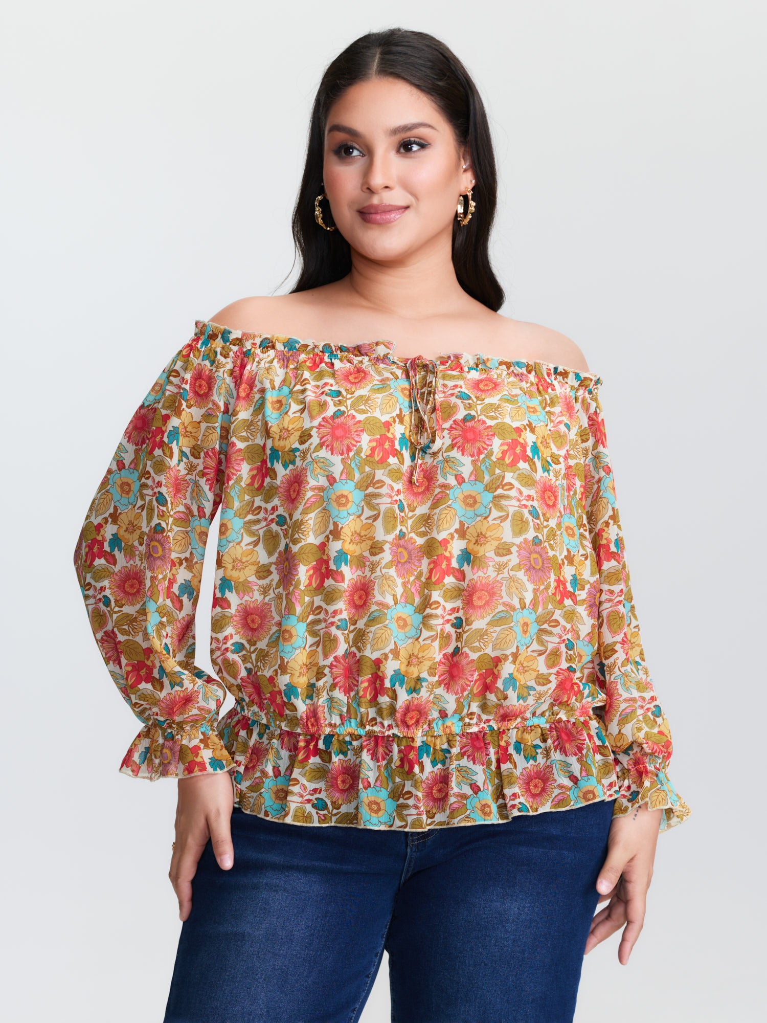 Romantic Off-Shoulder Floral Print Blouse