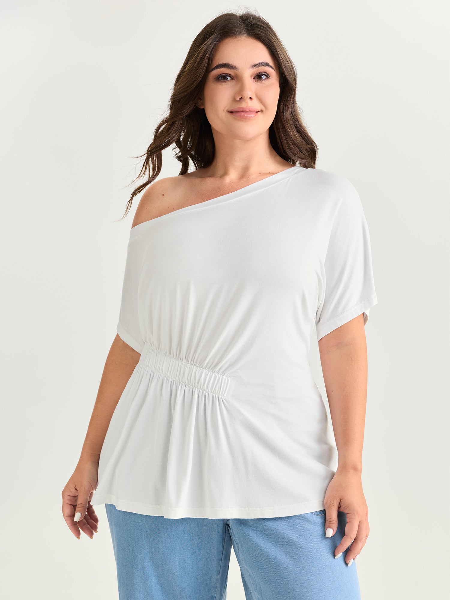 Cotton Stretchy Pleated Sides Knit Top
