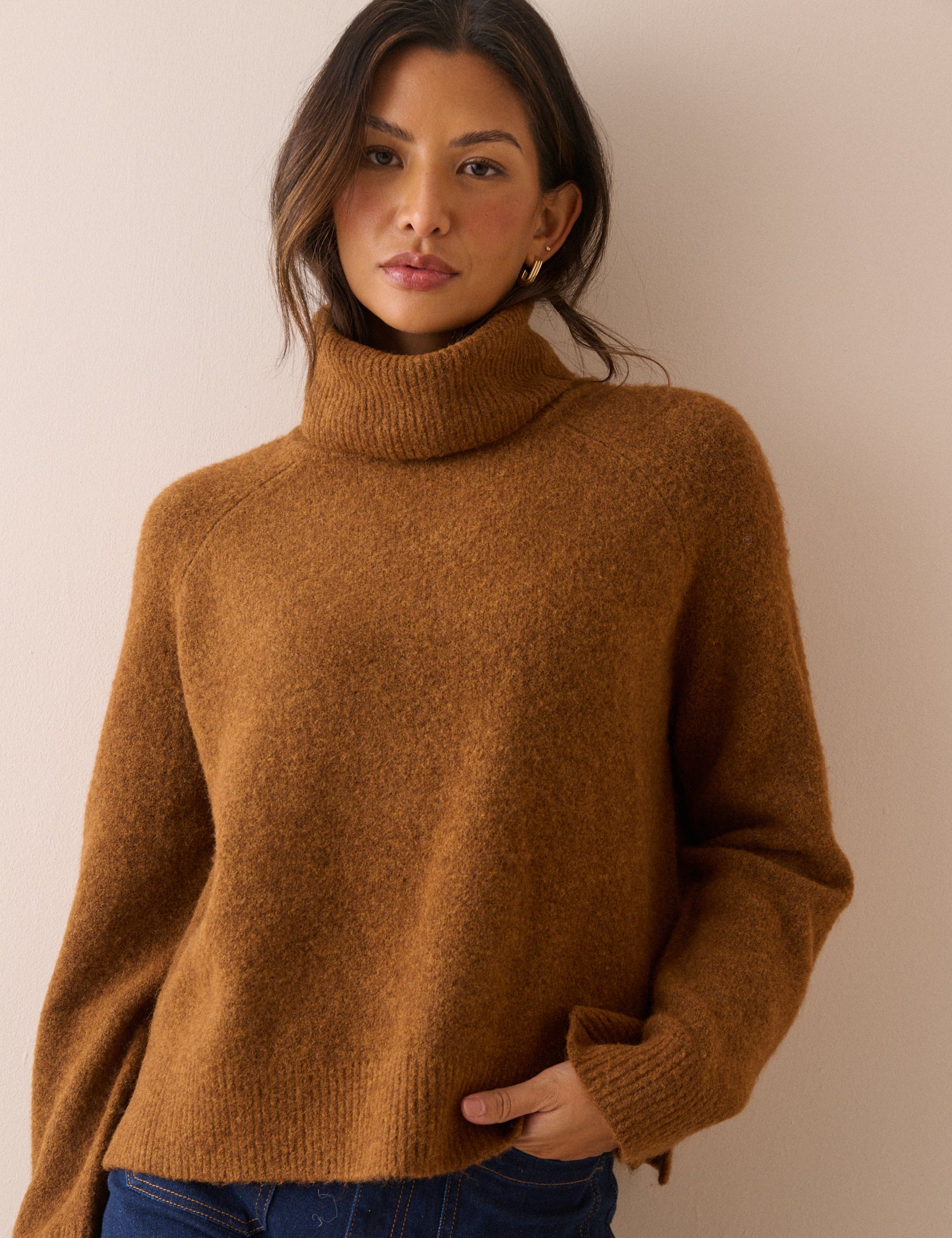 Orange Marl Roll Neck Oversized Jumper
