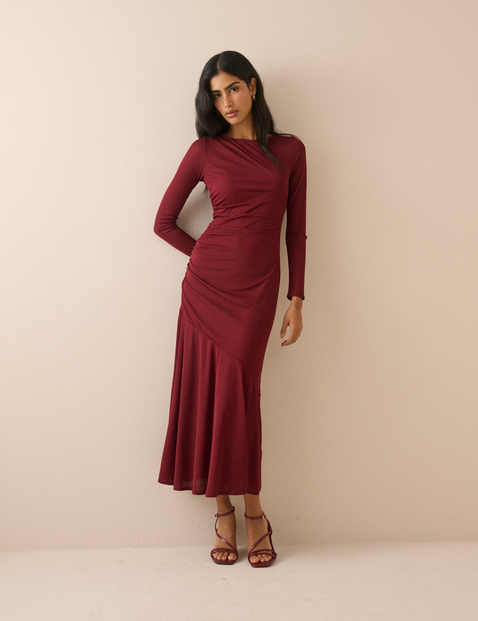 Red Jersey Drop Waist Tallulah Midi Dress