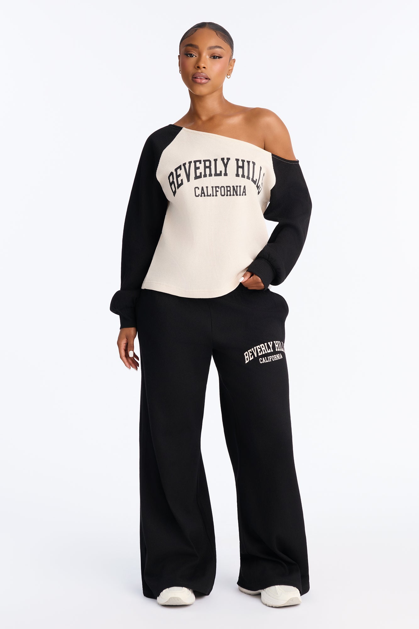 Beverly Hills Basic Waffle Pant Set - Black/combo