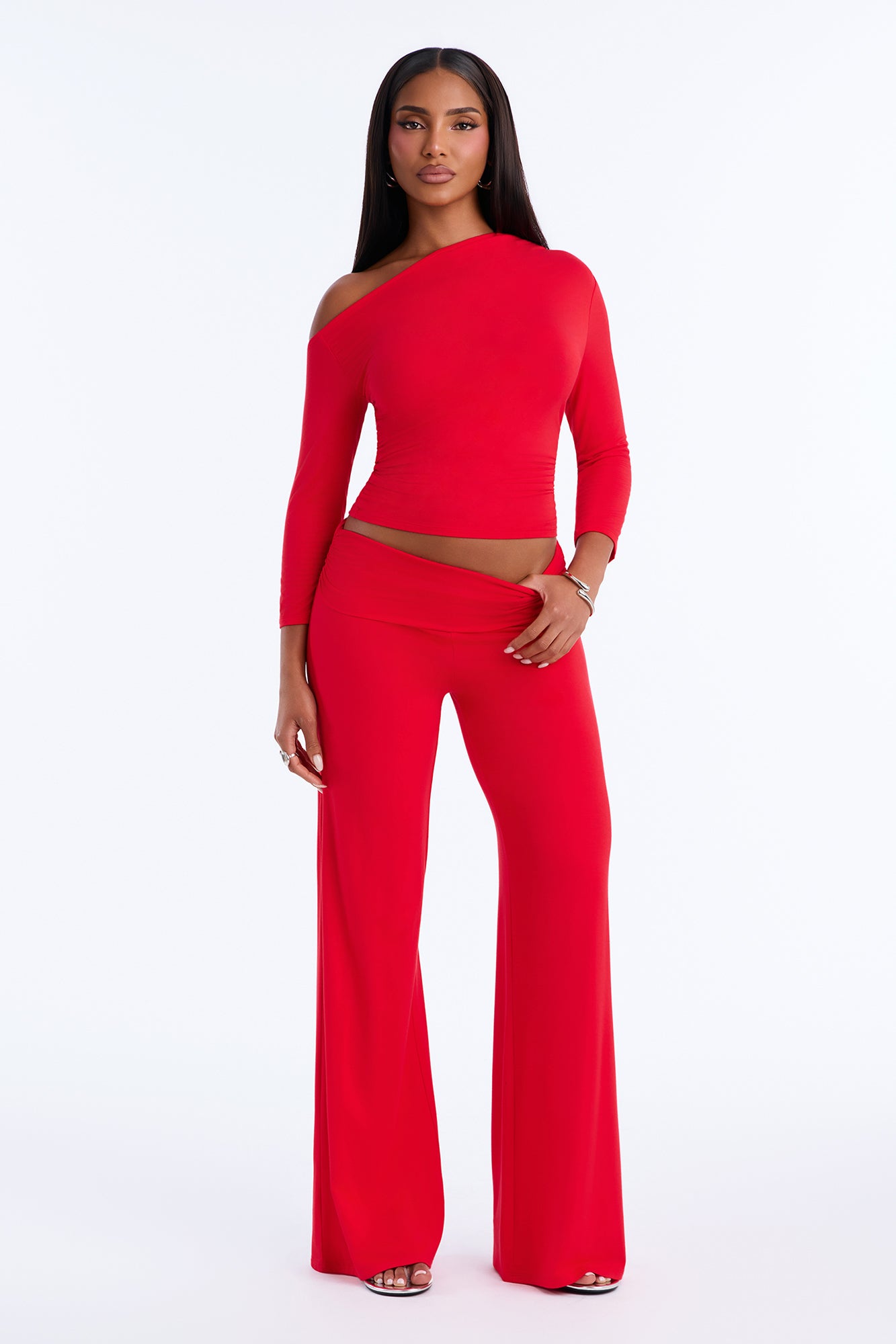 Caroline 3/4 Sleeve Pant Set - Red