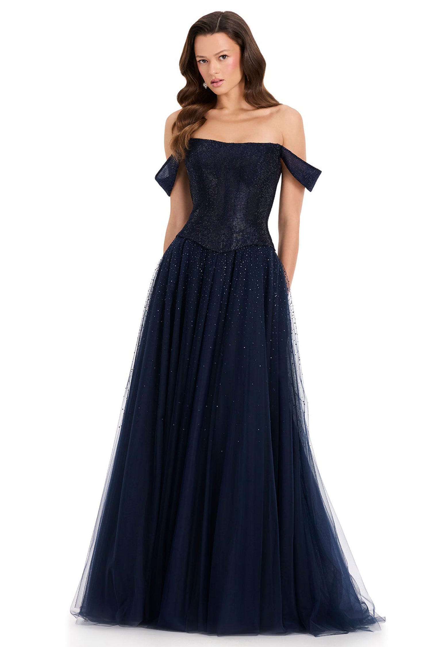 Ashley Lauren E12371 Crystal Embellished Tulle Prom Ballgown