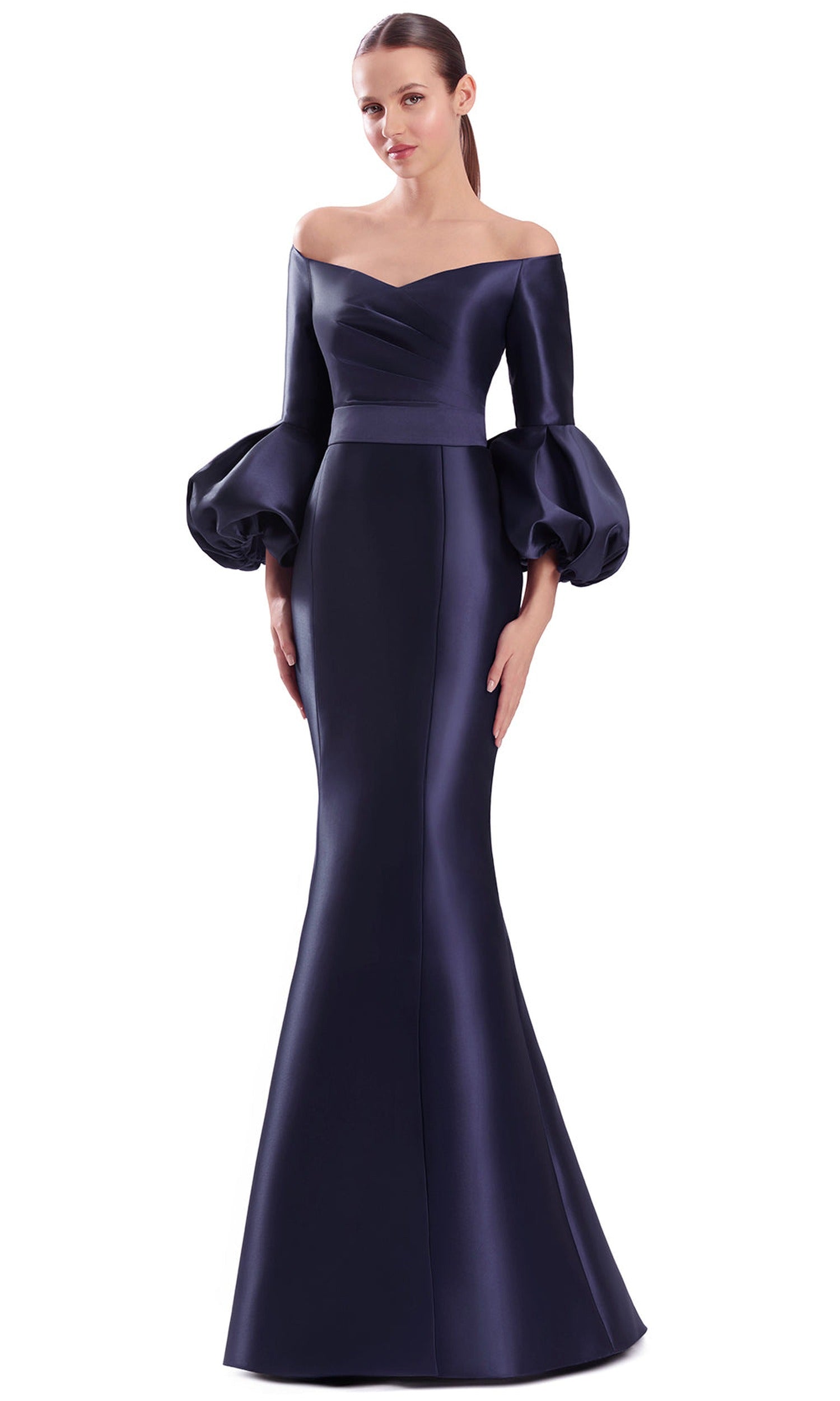 Alexander by Daymor 3319F26 - Puff Sleeve Seamed Detail Evening Gown