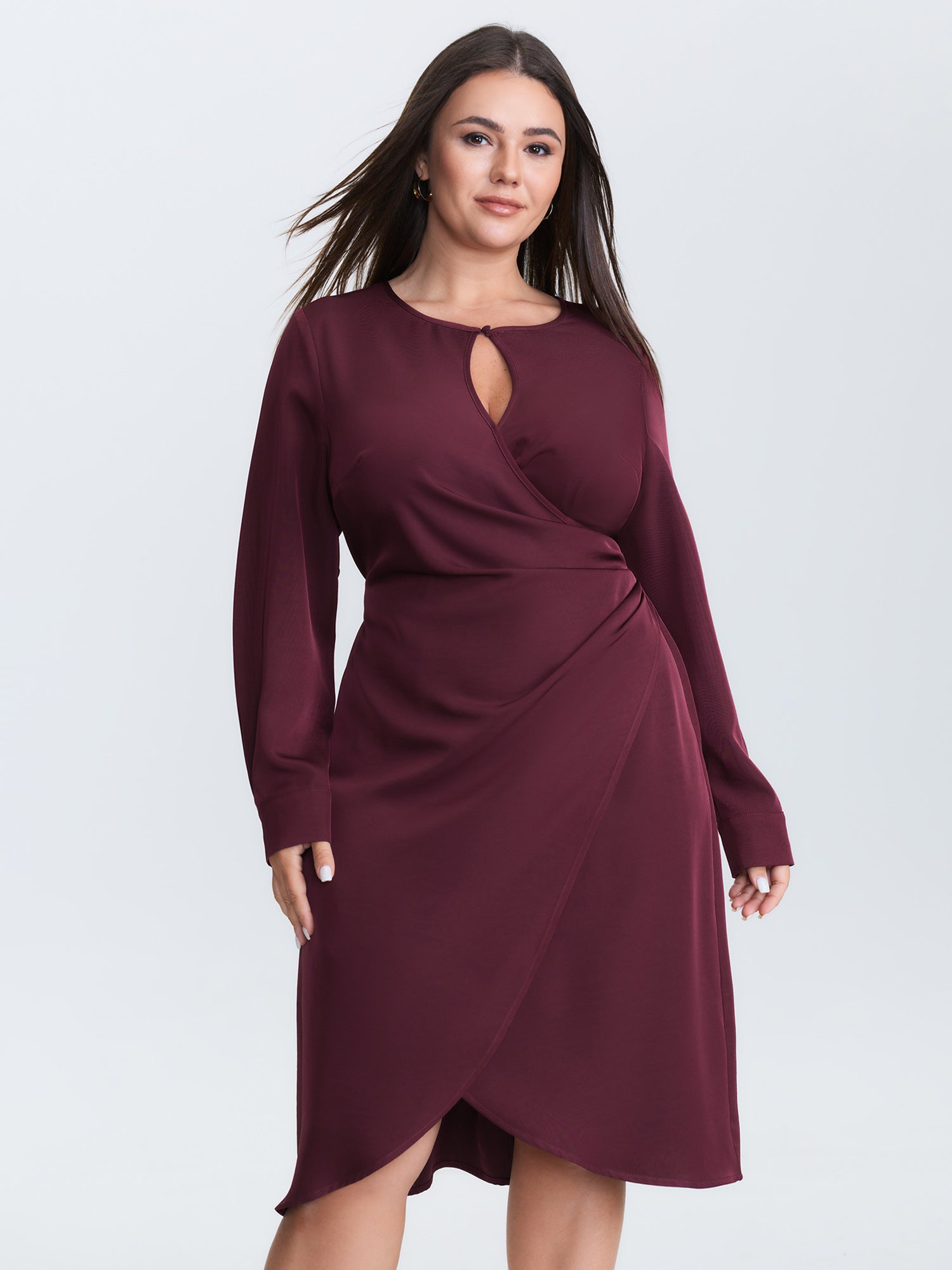Draped Keyhole Neckline Midi Dress