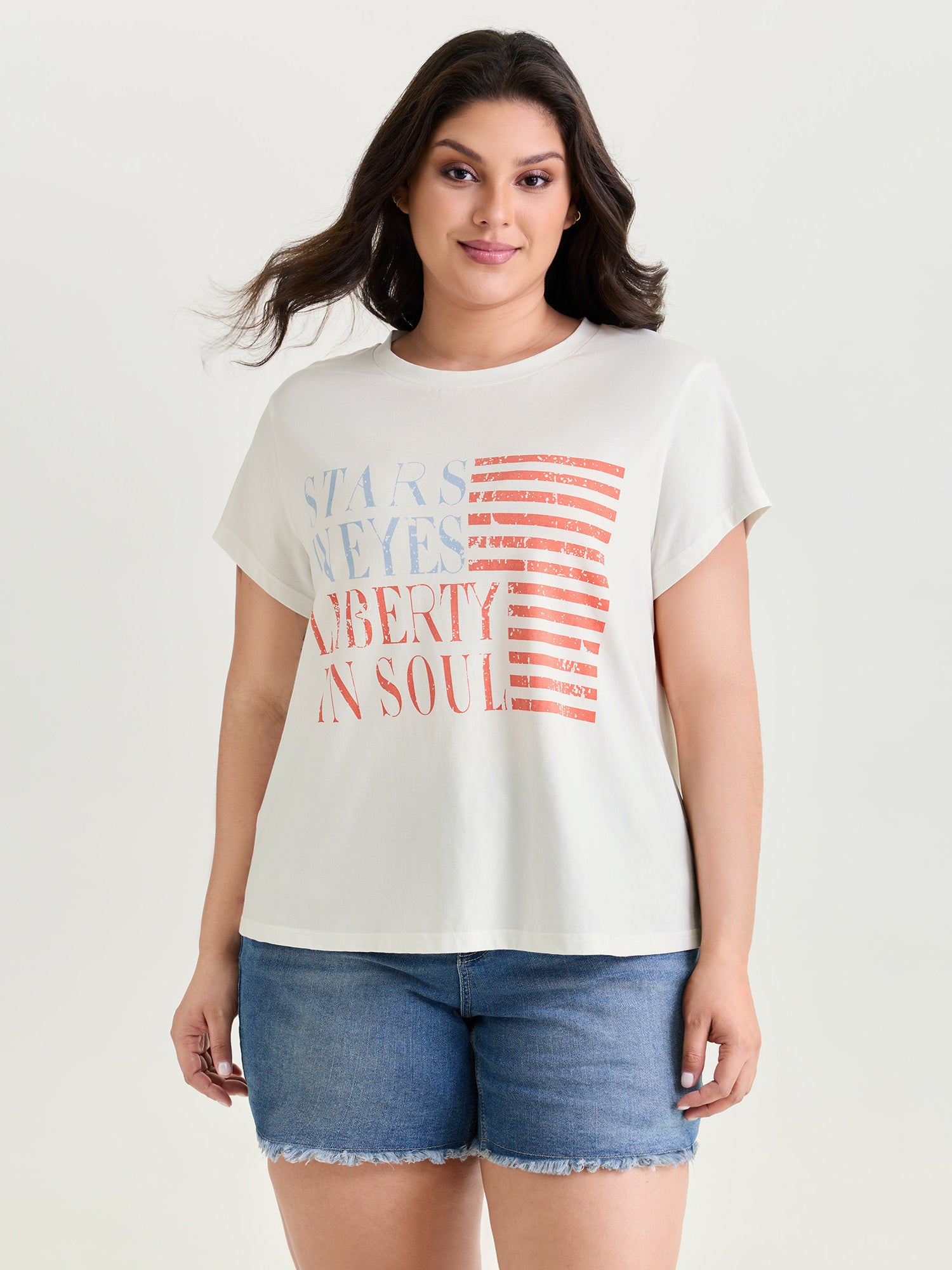 Cotton Star Stripes Print Stretchy T-Shirt