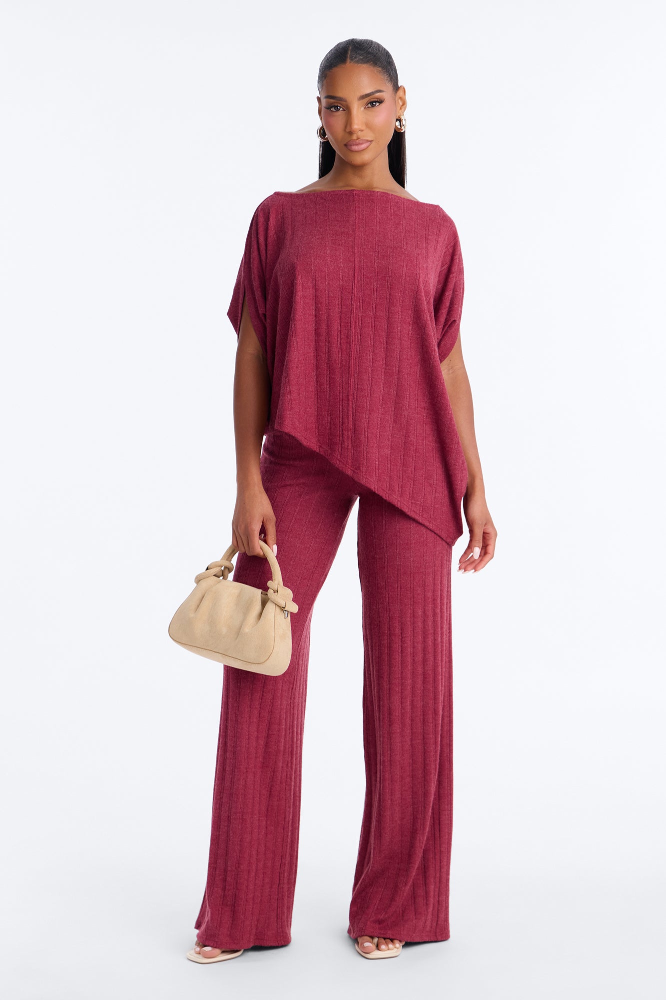 Elle Asymmetrical Pant Set - Wine