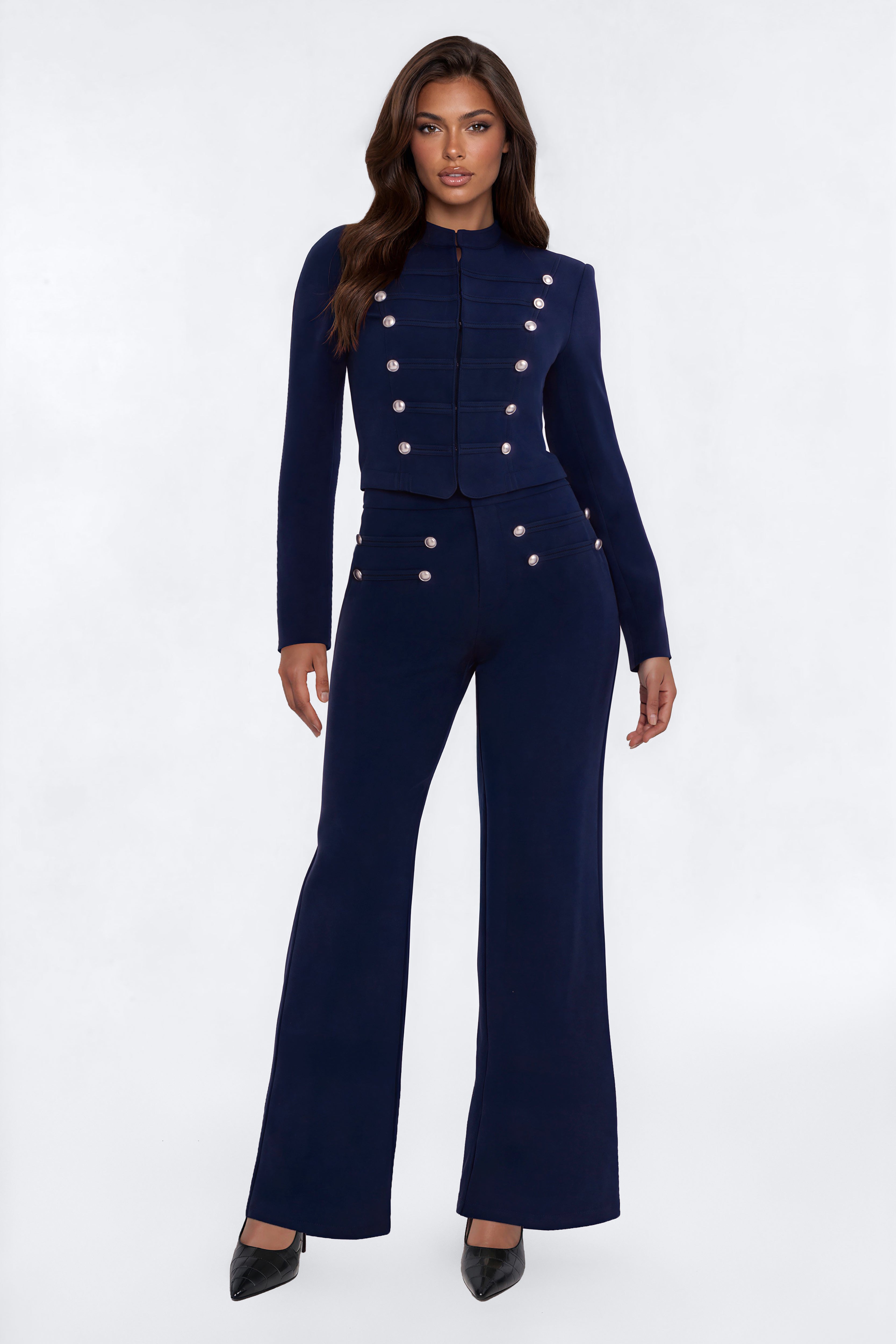 Roma Structured Pant Set - Navy
