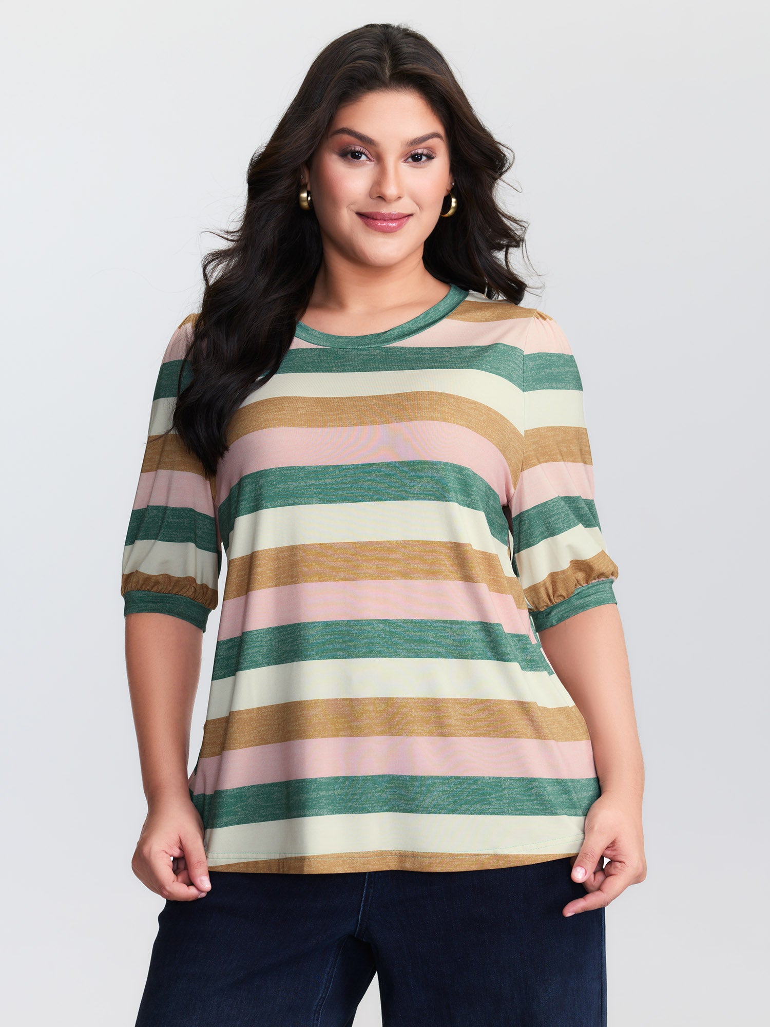 Colorful Striped Print Round Neck T-Shirt