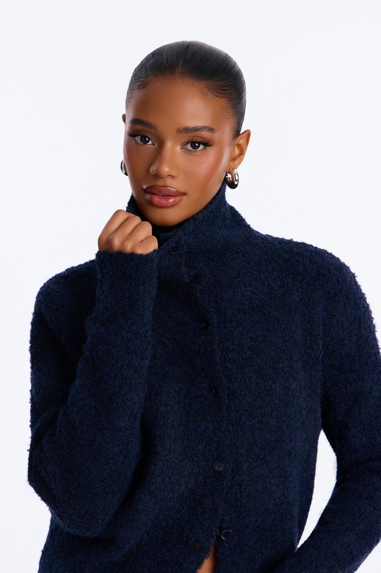 Hazy Love Funnel Neck Cardigan - Navy