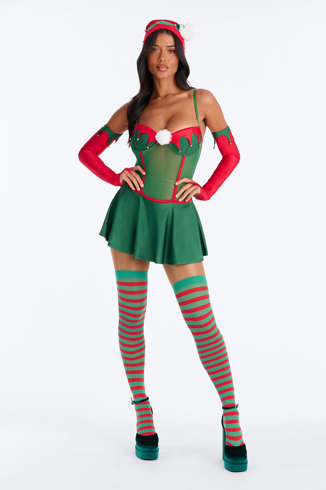 Yuletide Desire 4 Piece Costume Set - Green/combo