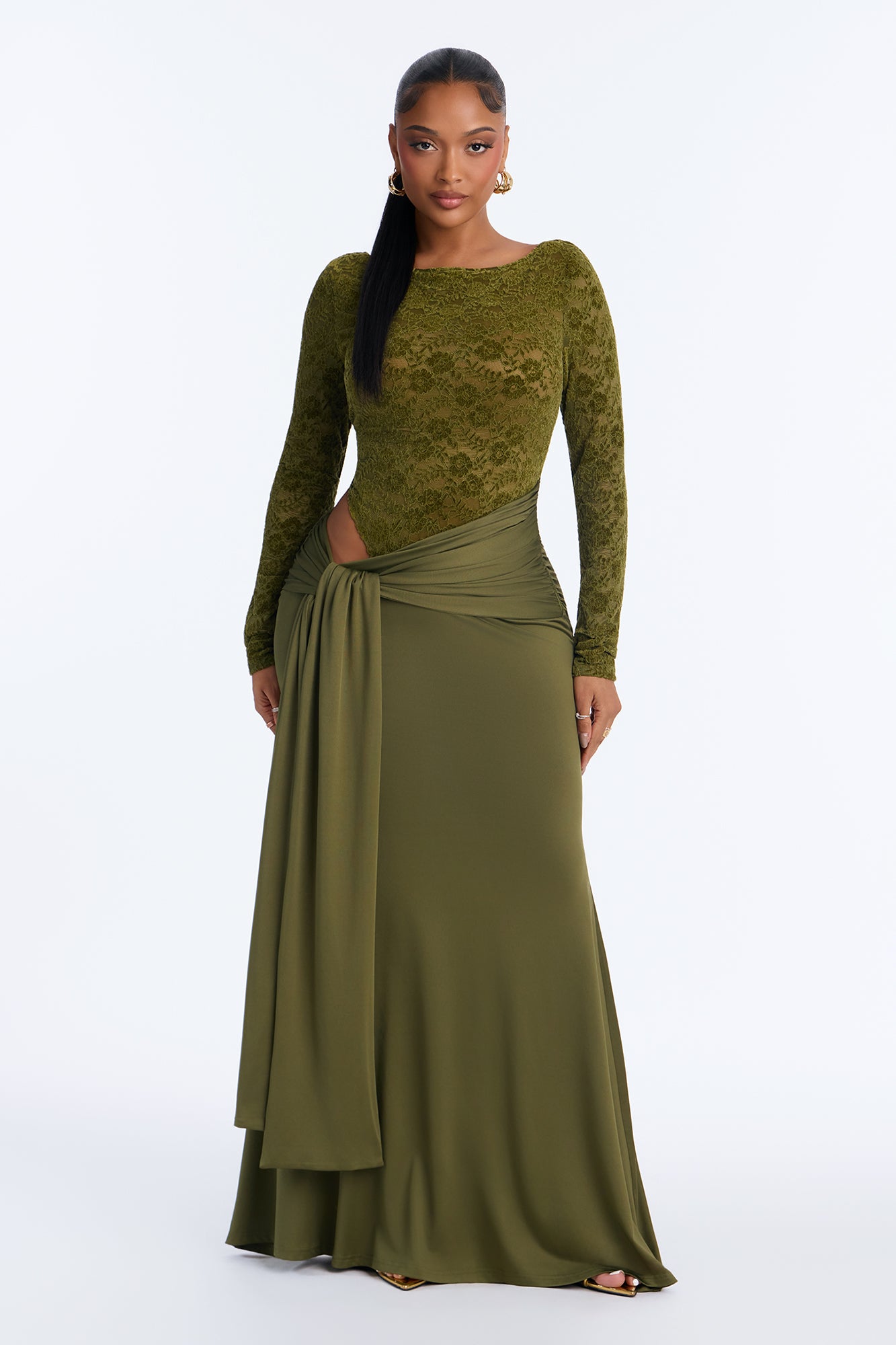 Fine And Refined Lace Maxi Dress - Olive