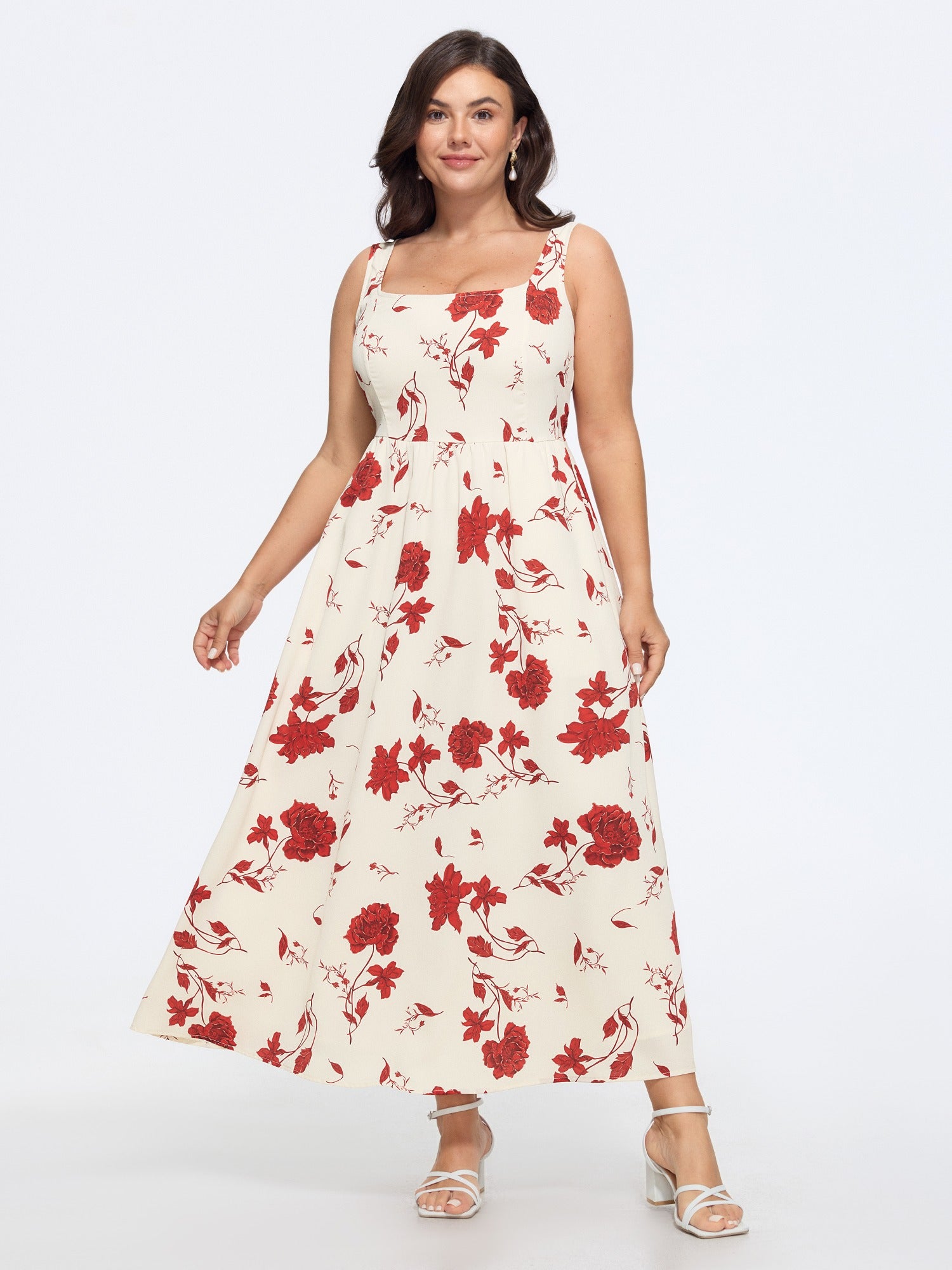 Floral Print Sleeveless Flowy Maxi Dress