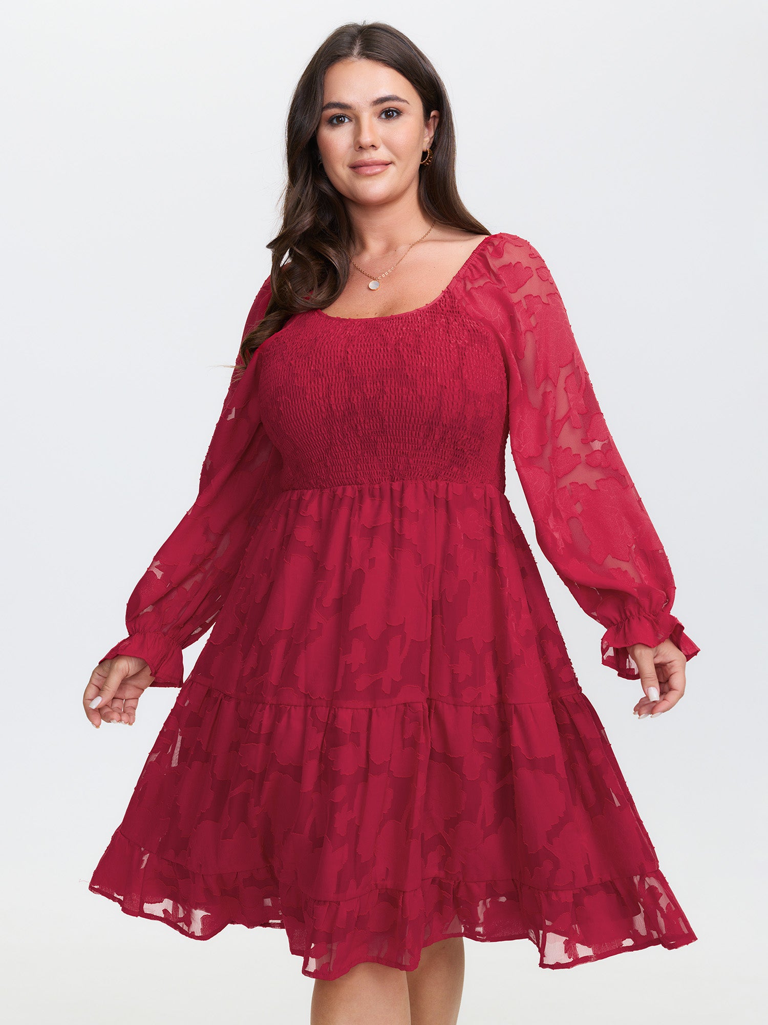Floral Shirred Stretchy Waist Pockets Midi Dress