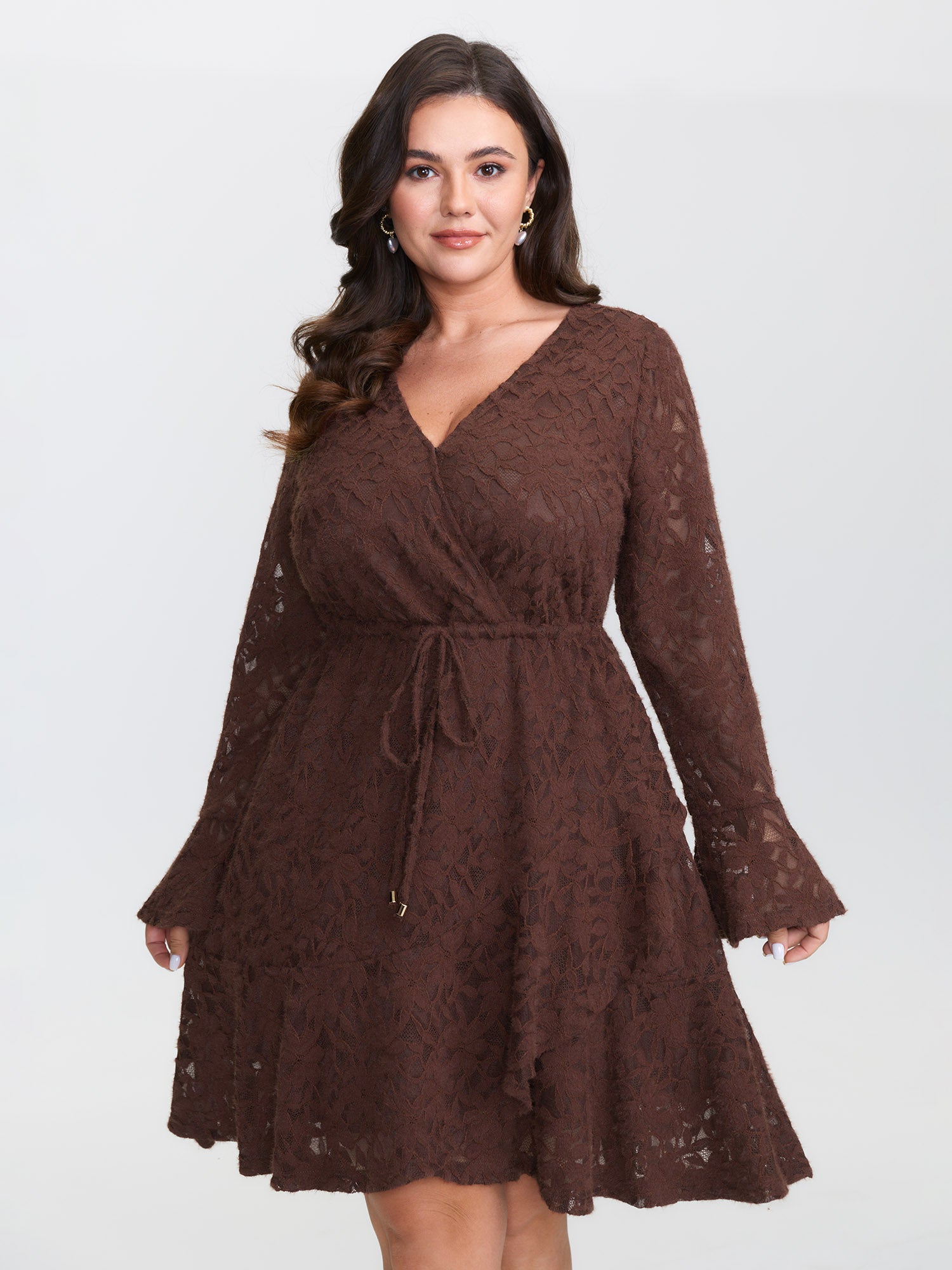 Cozy Days Lace Trim Waist-Tie Midi Dress