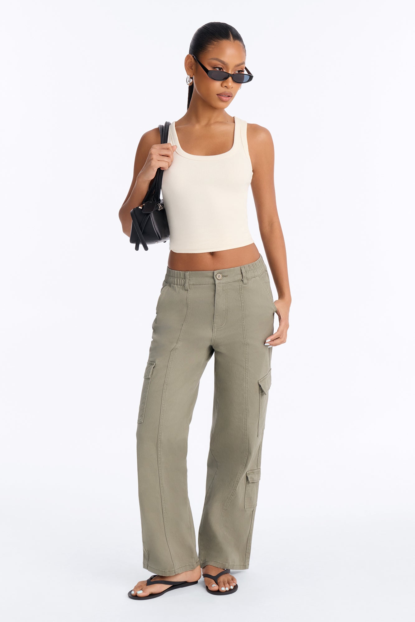 Addie High Rise Straight Leg Cargo Pant - Military Green