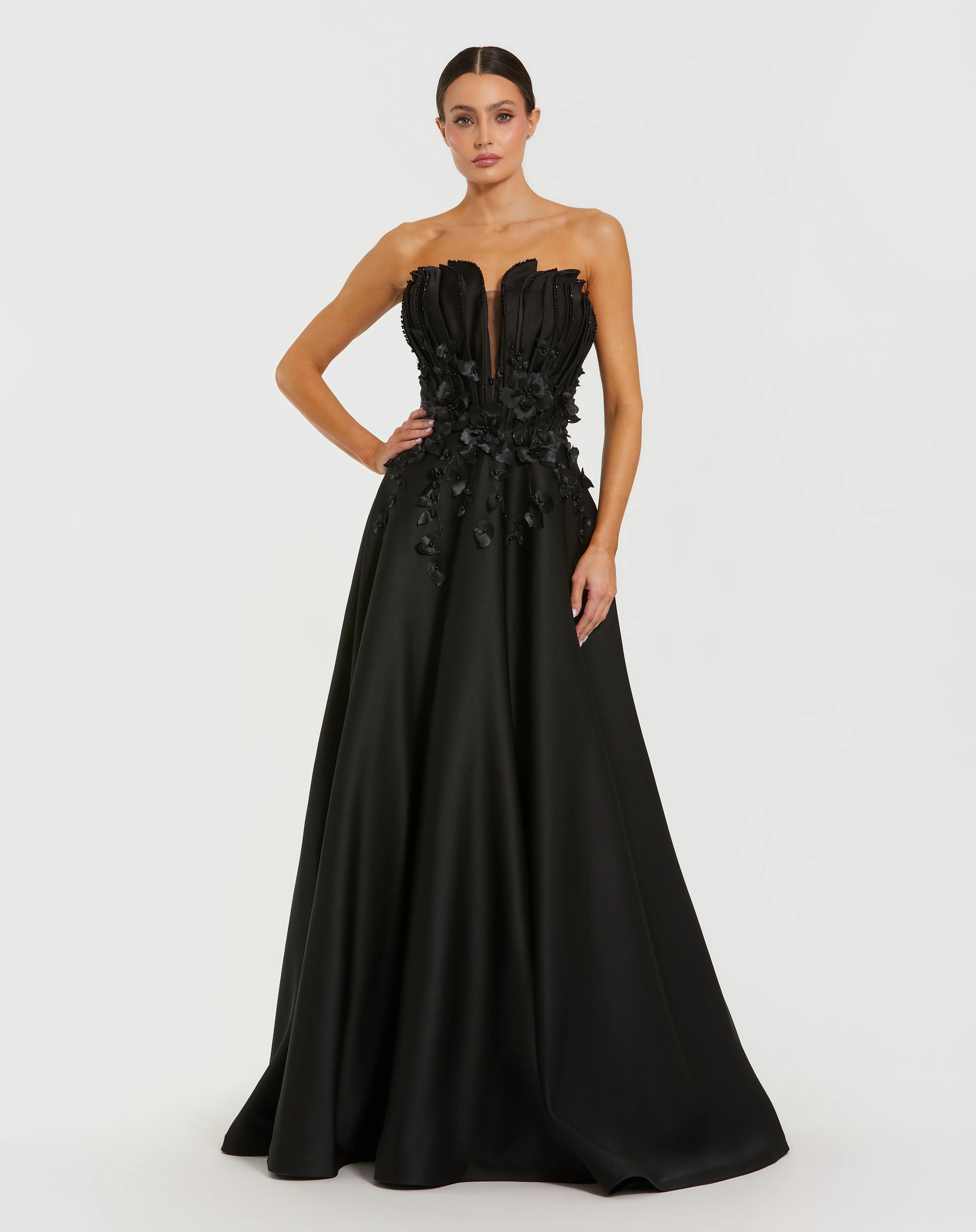 Mac Duggal 37134 - Strapless 3D Floral Applique Evening Gown