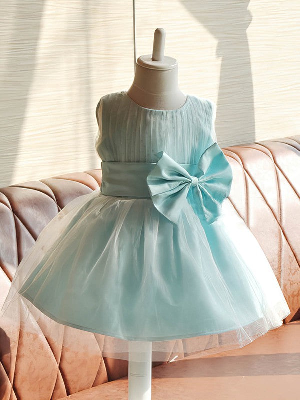 Beautiful Jewel Sleeveless Tulle Ball Gown Flower Girl Dresses with Bow