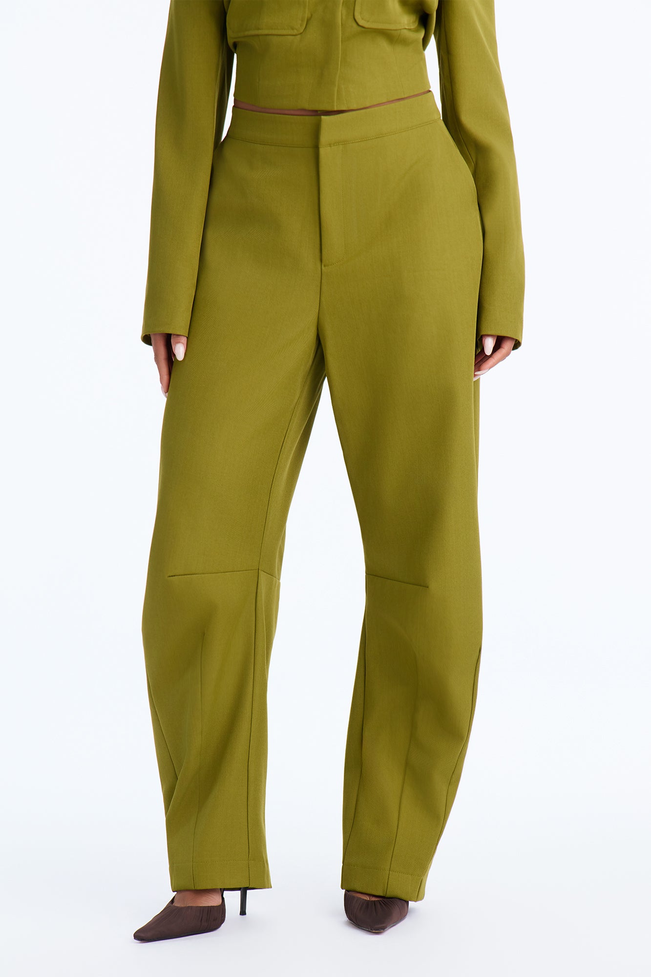 Naomi Pleated Cuff Barrel Leg Trouser - Chartreuse