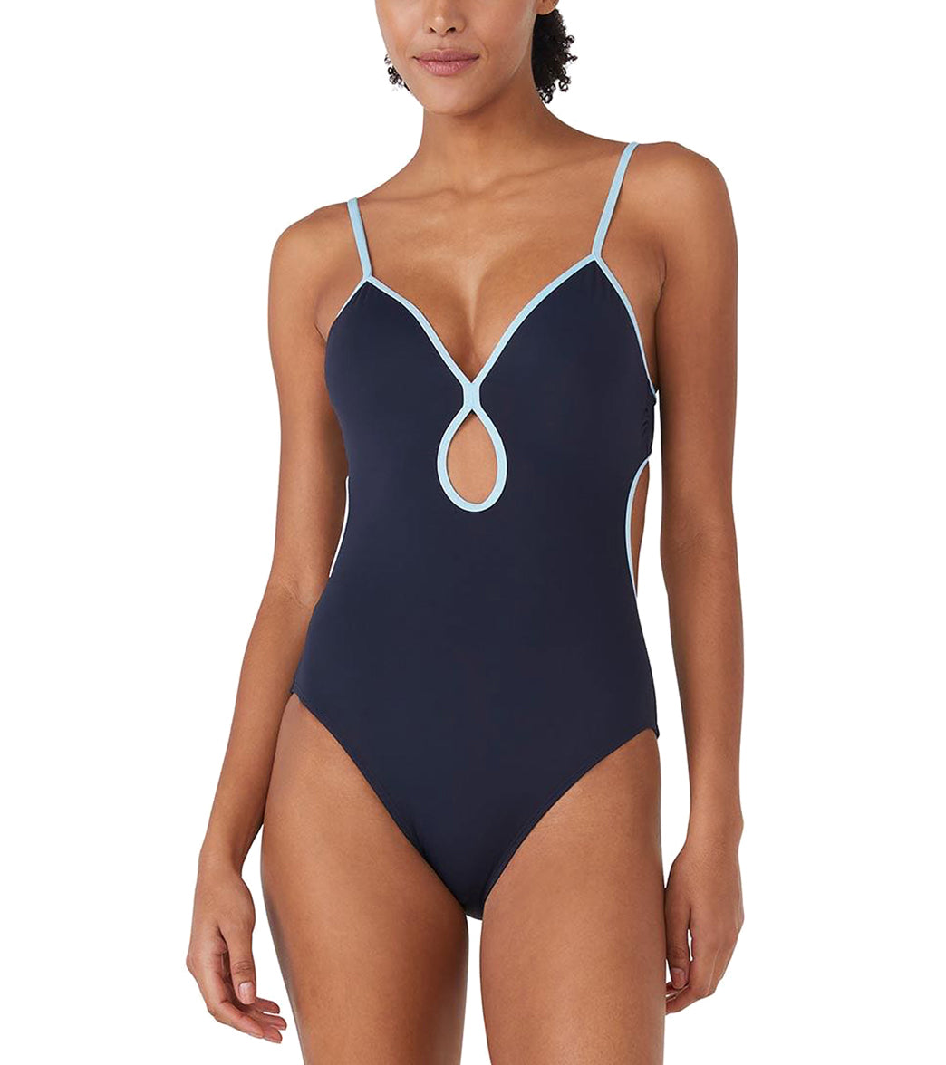 Kate Spade New York Women's Contrast Solid Keyhole One Piece Swimsuit