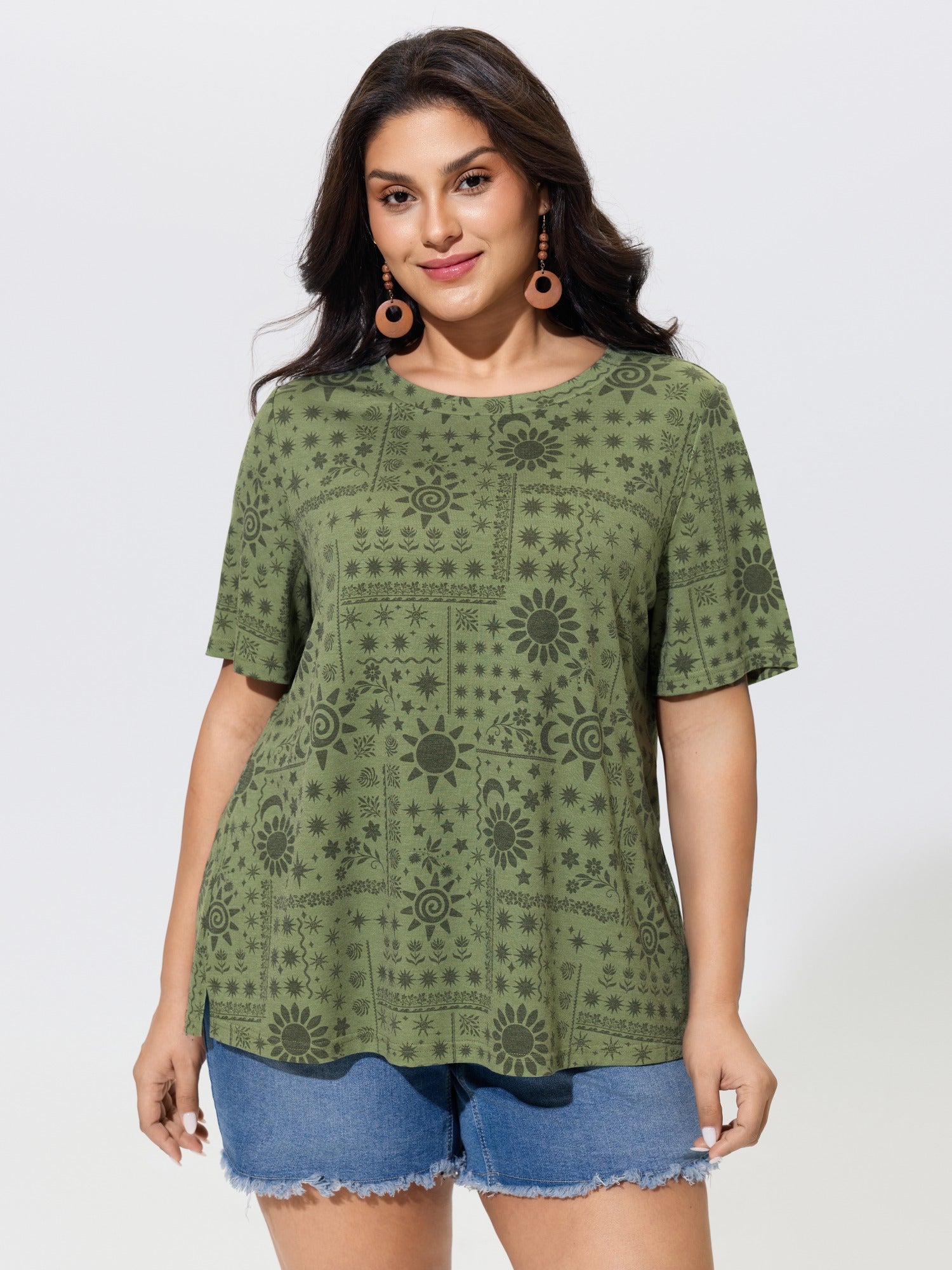 Supersoft Stretch Moon Star Print Crew Neck T‑Shirt
