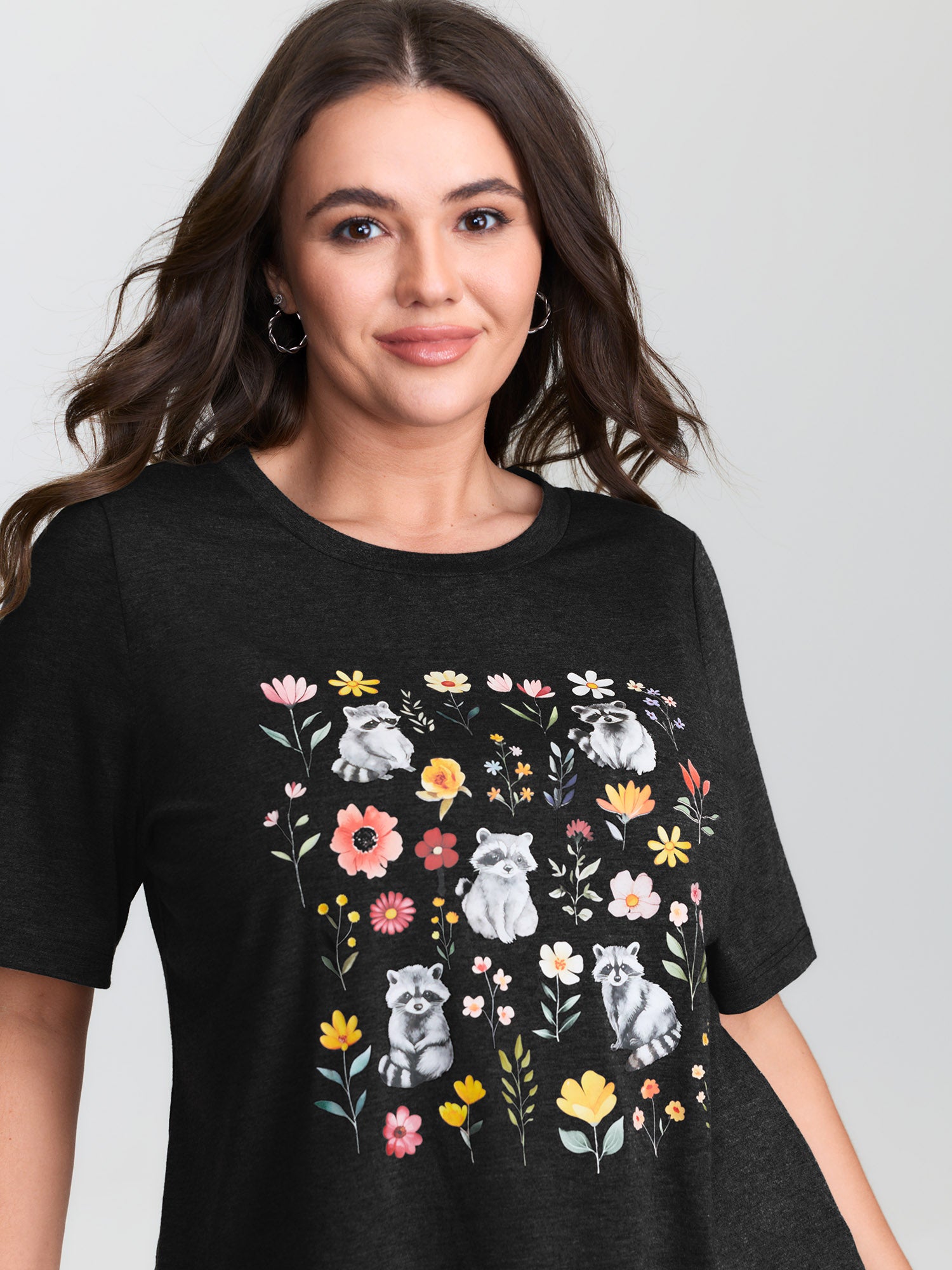 Floral Print Stretchy Round Neck T-Shirt
