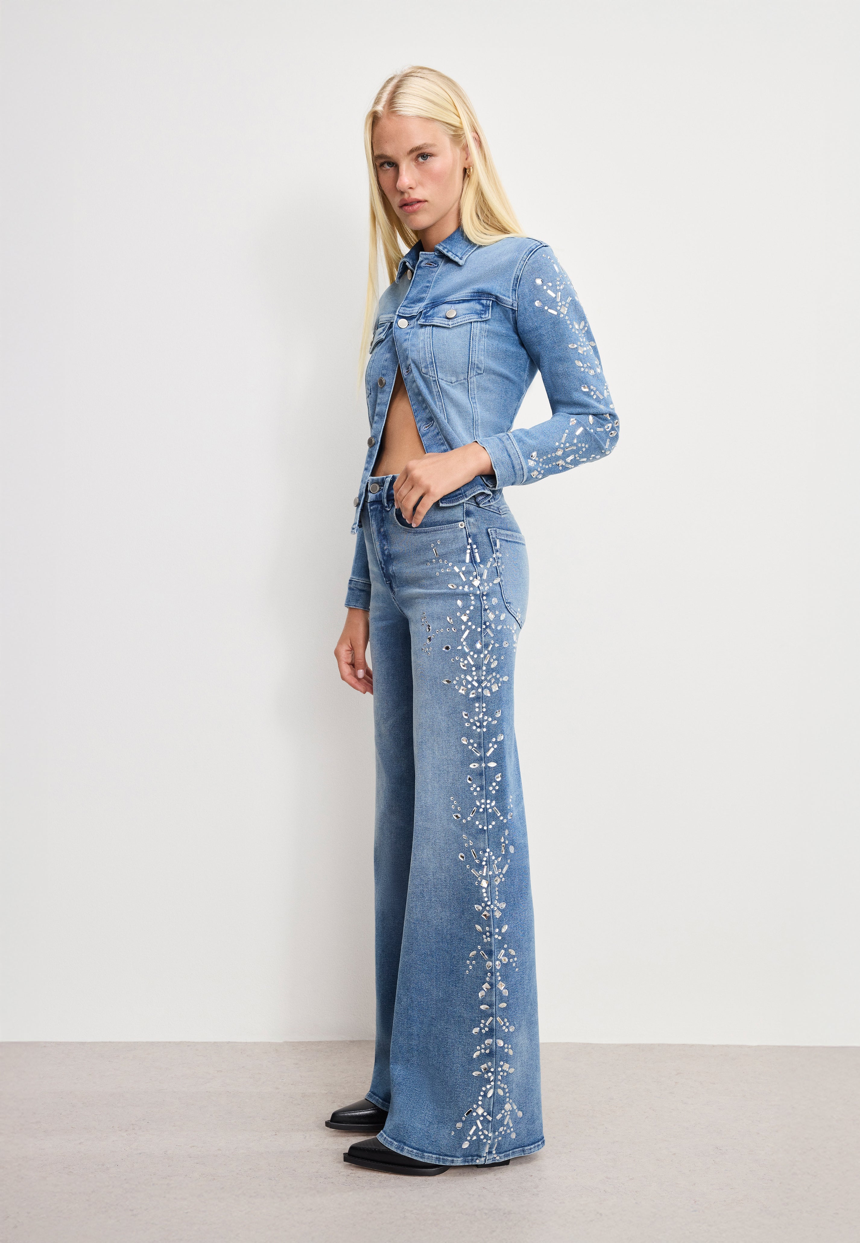 DOLLY JOLEANS CRYSTAL WIDE JEANS | INDIGO1089