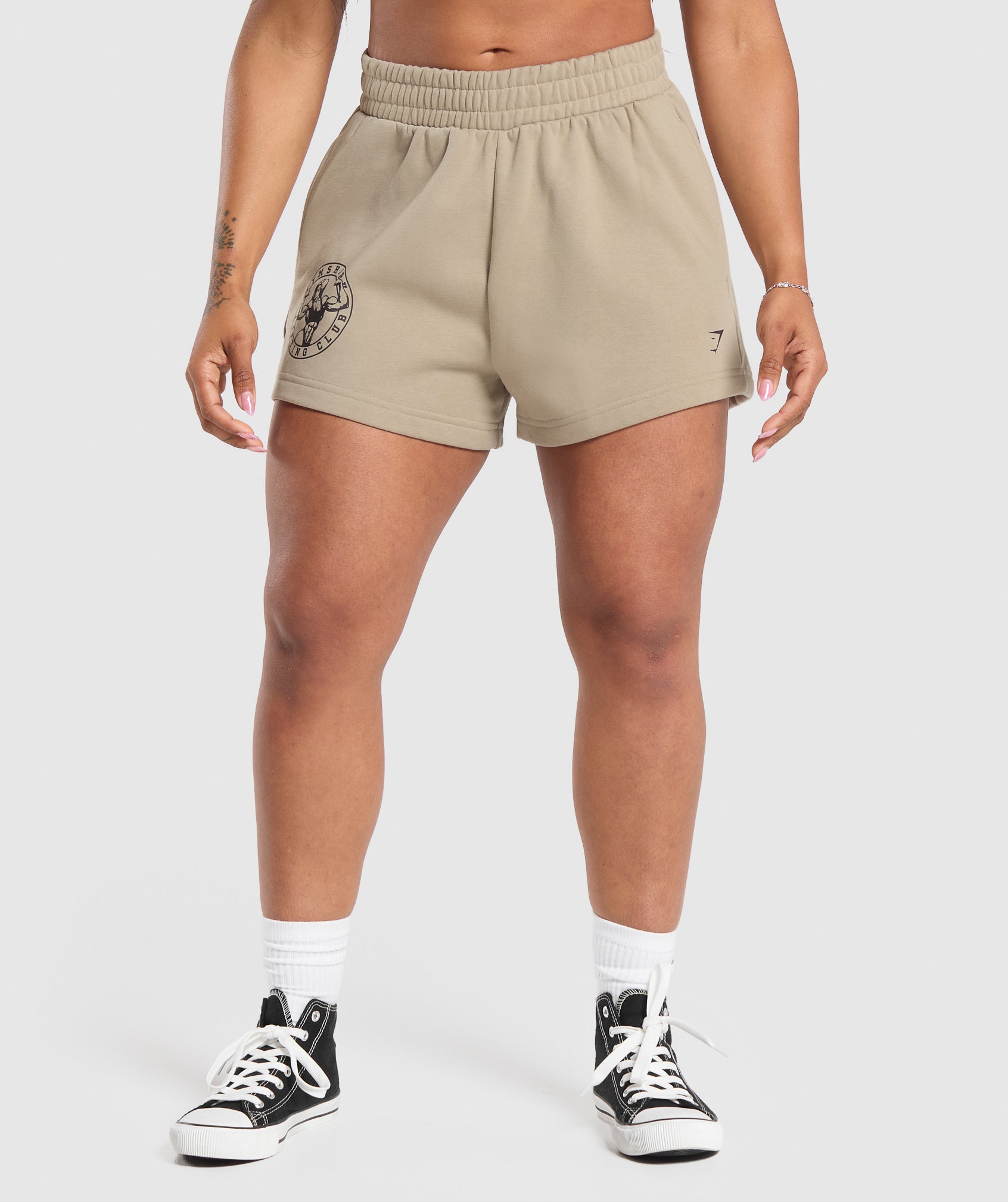 Gymshark Strong Girl Lifting Club Graphic Shorts - Sand Brown