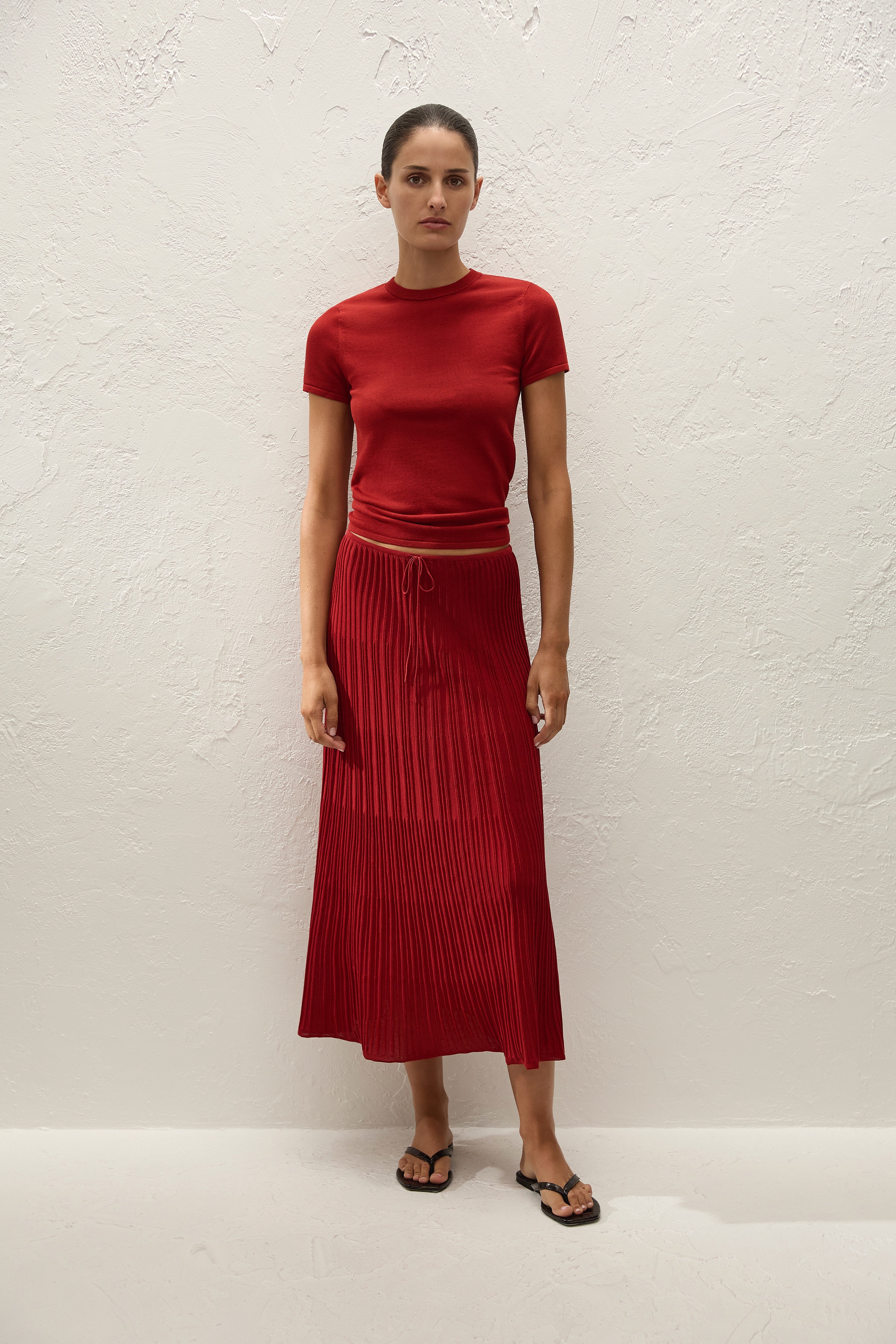 Citara Drawstring Midi Skirt Red Ochre
