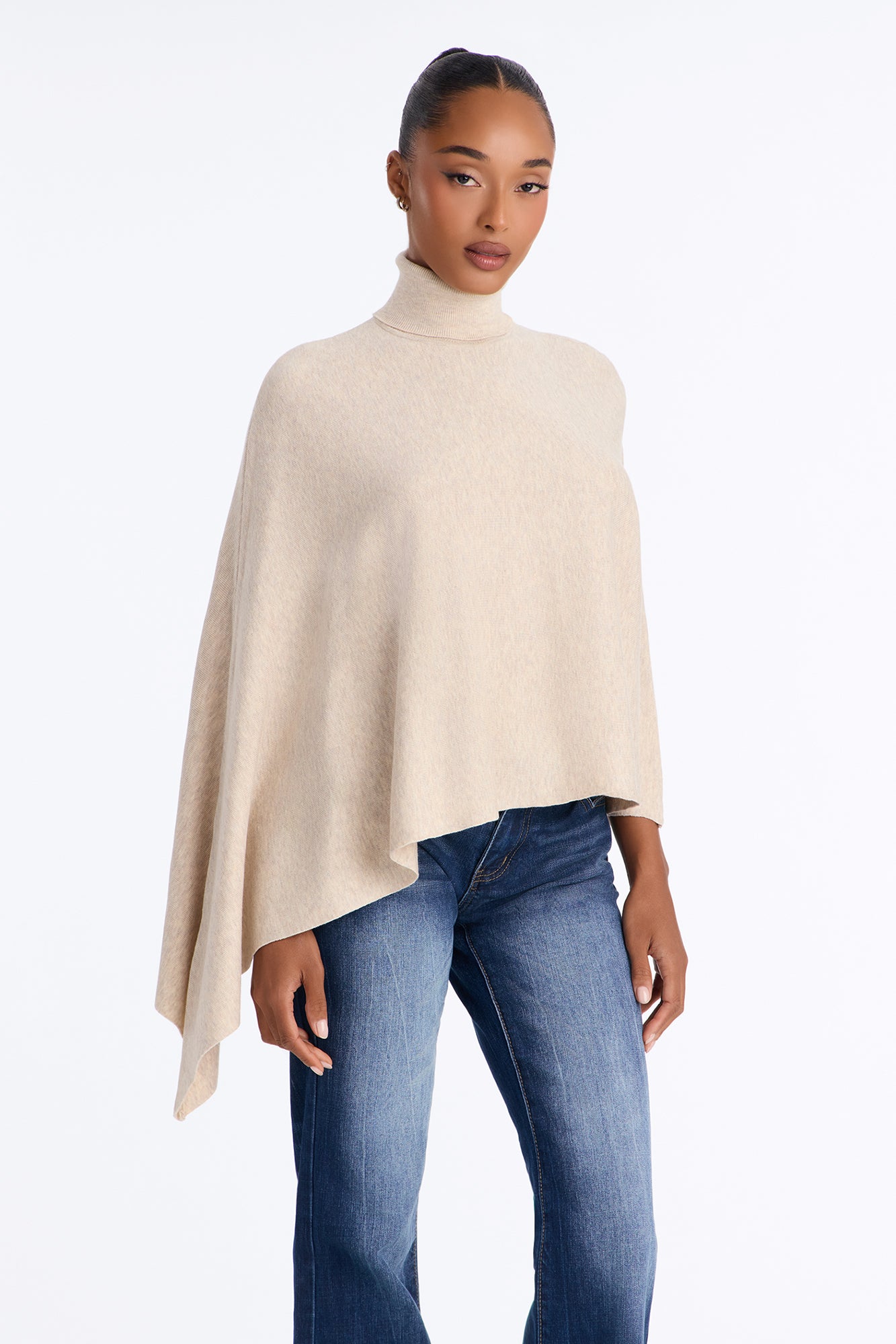 Classy Chic Turtleneck Poncho Sweater - Beige