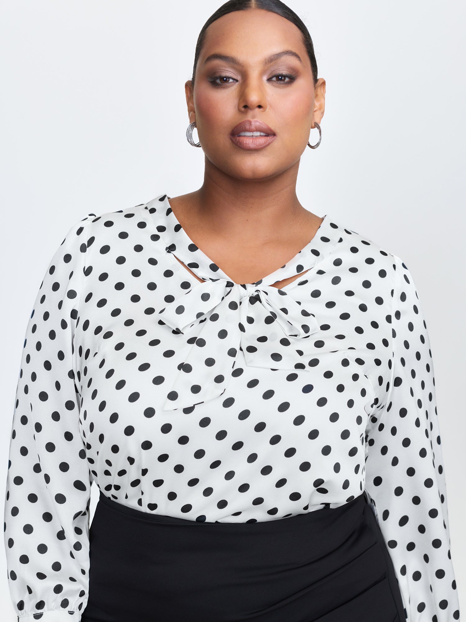 Ribbon-Tie Neckline Polka Dots Blouse