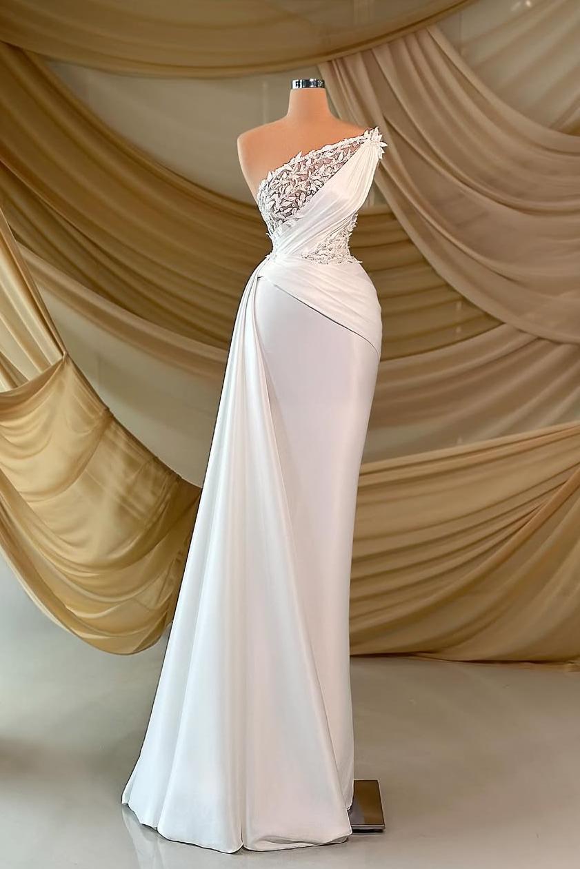 One Shoulder Sleeveless Long Formal Dress With Appliques Ruffles