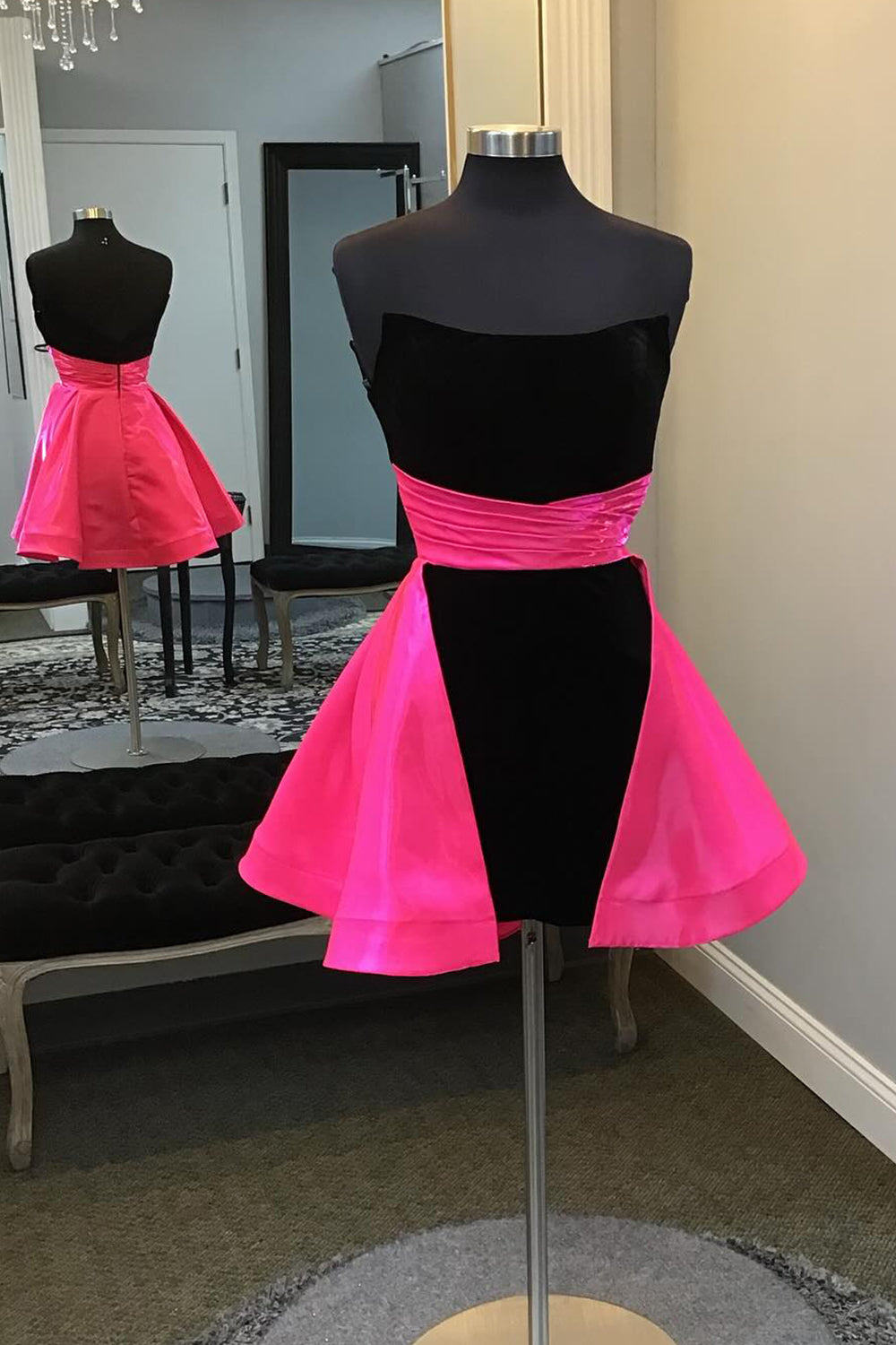 Fuchsia And Black Sweetheart A Line Homecoming Dress/Mini Dress