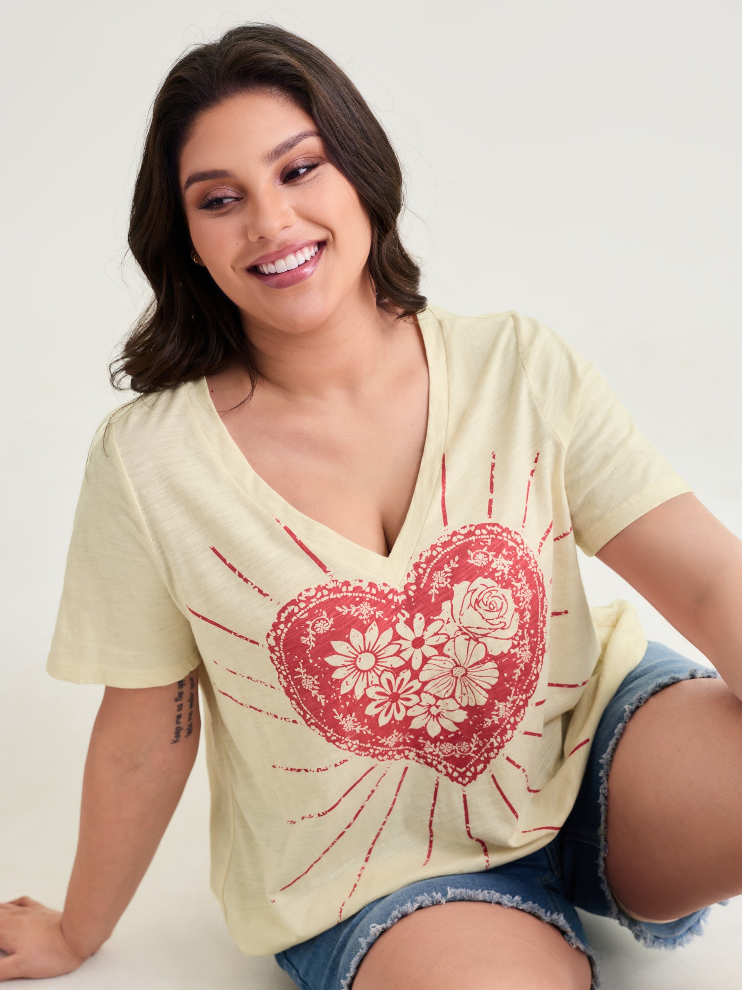 Cotton Stretchy Sweetheart Print T-Shirt