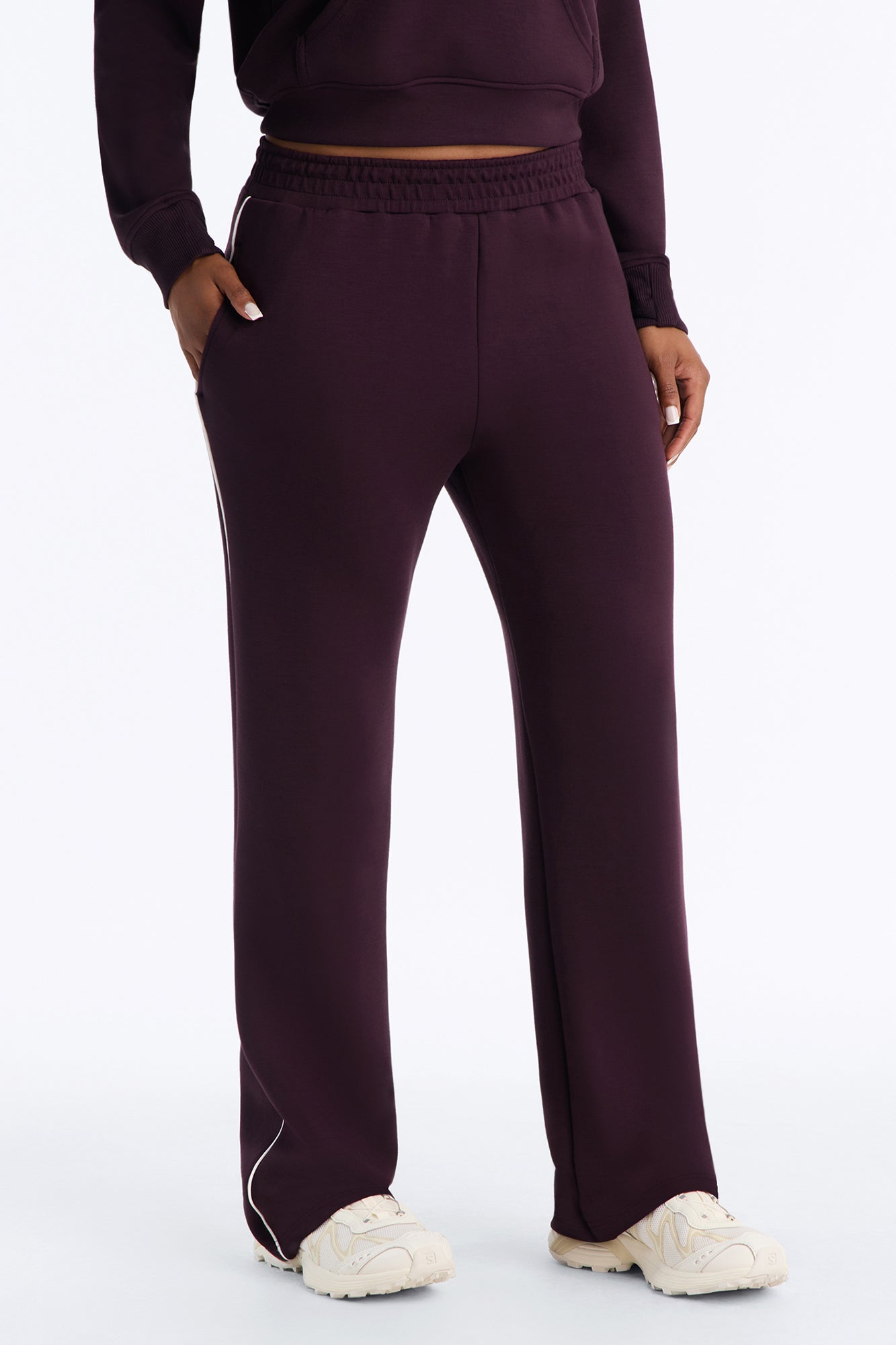 Isabella Scuba Lounge Contrast Pant - Burgundy