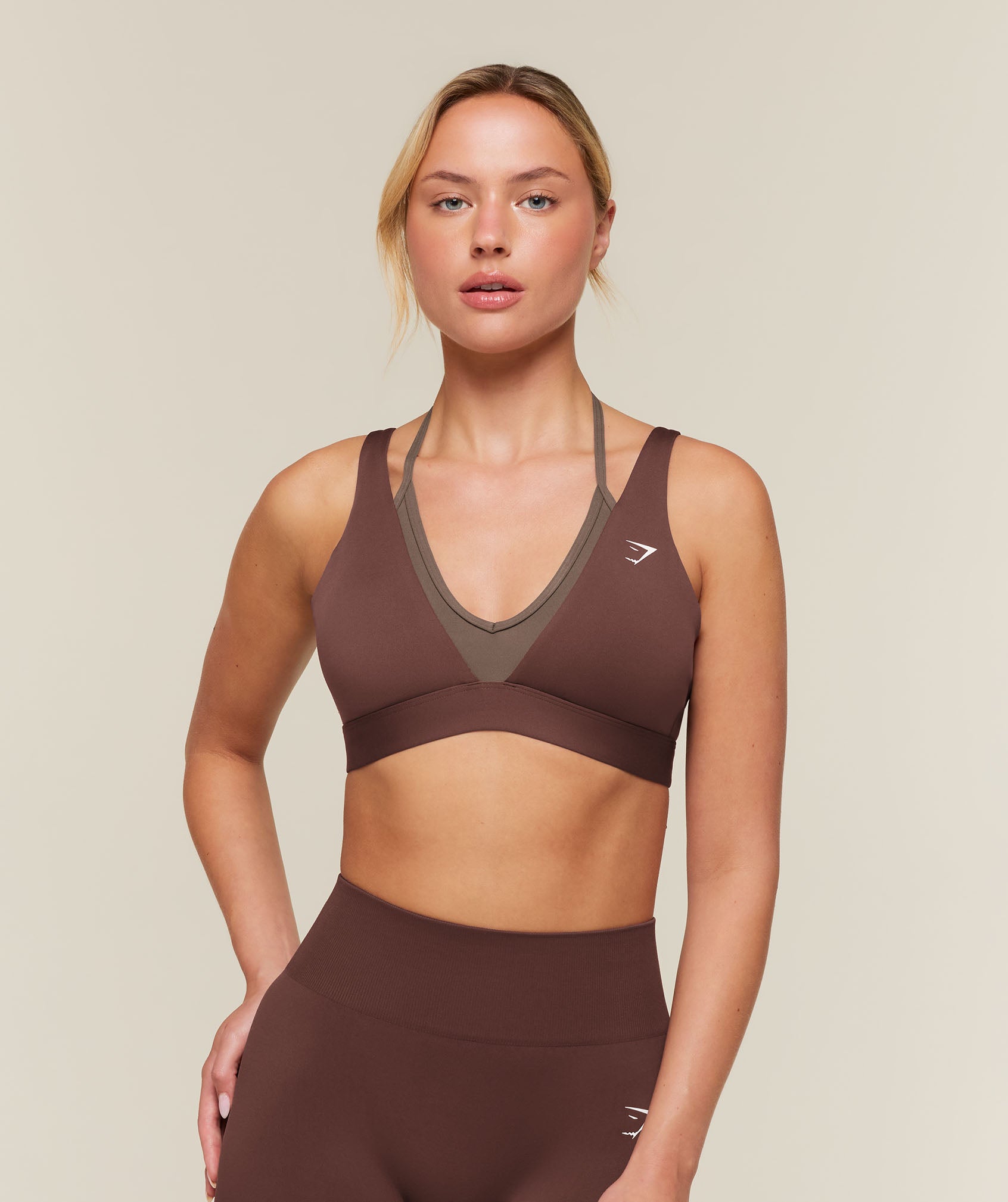 Gymshark Double Layer Medium Support Sports Bra - Espresso Brown/Soft Brown