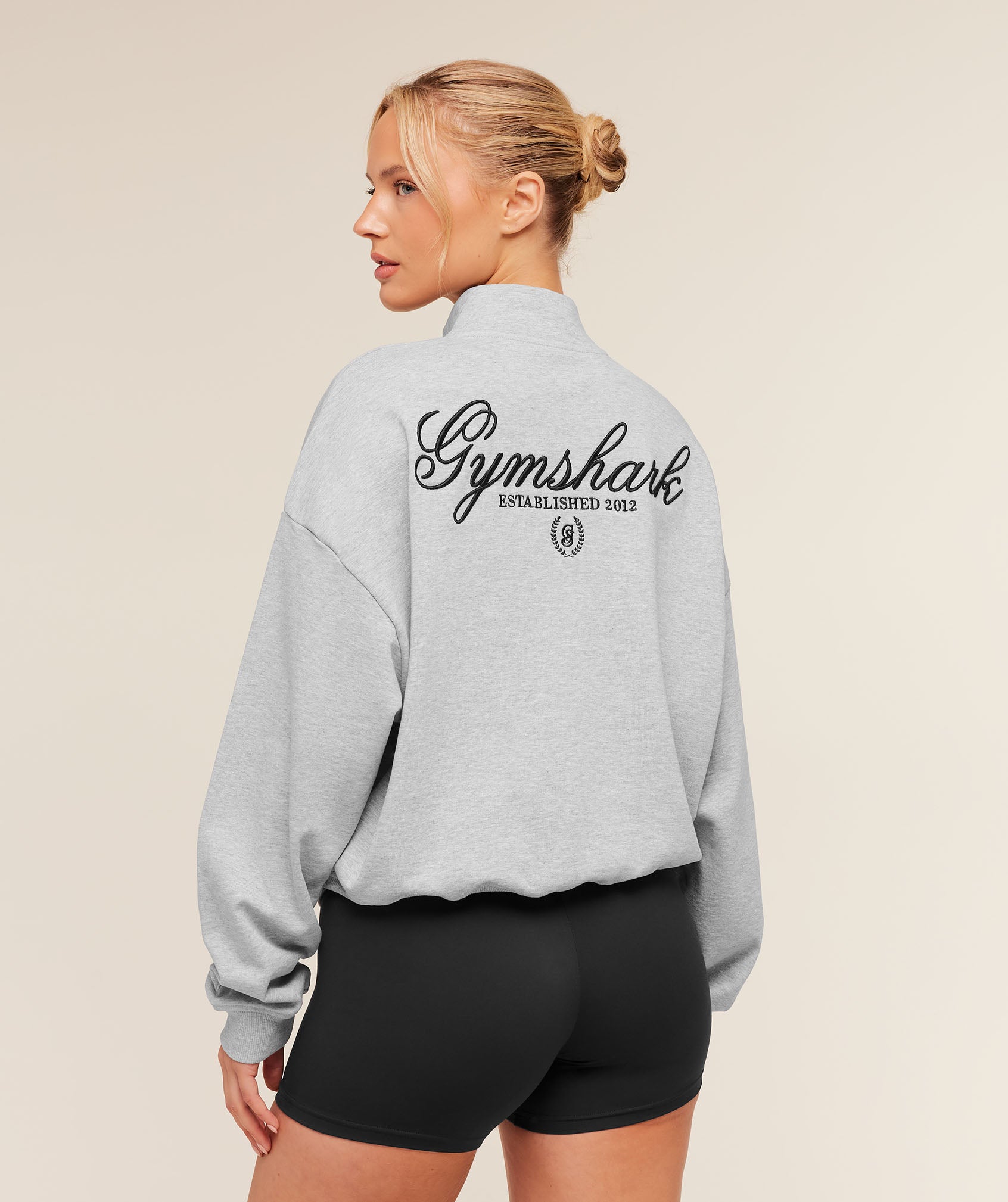 Gymshark Script Embroidery Oversized Zip Through - Light Grey Core Marl
