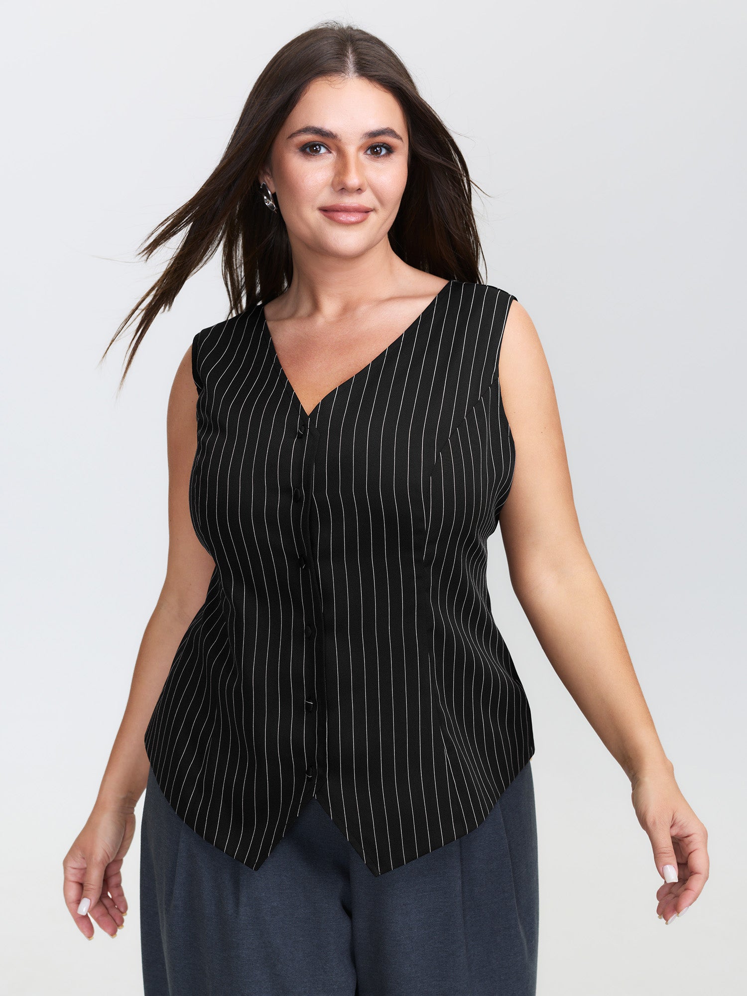 Stripe Button Fitted Vest