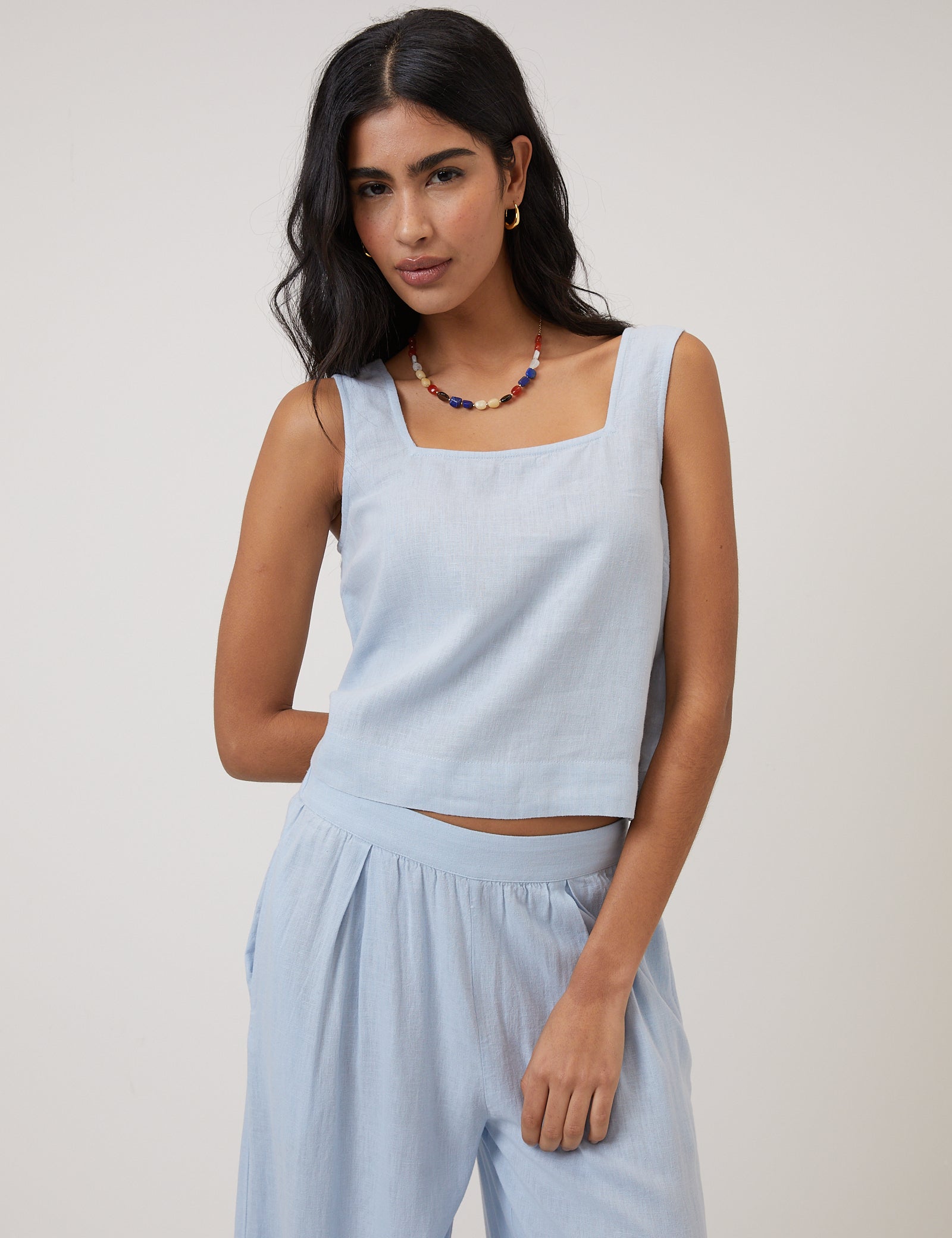 Light Blue Linen-Rich Swing Top