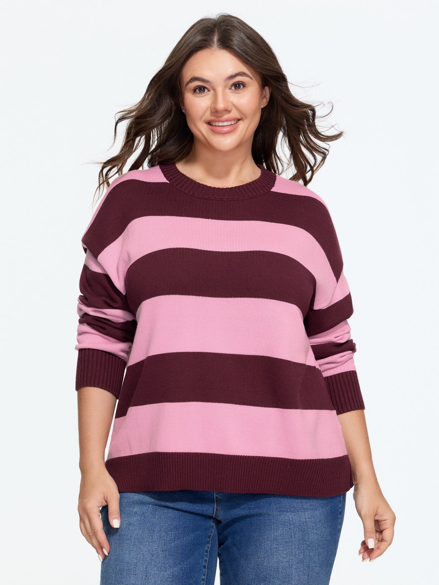 Colorblock Contrast Stripe Crew Neck Pullover