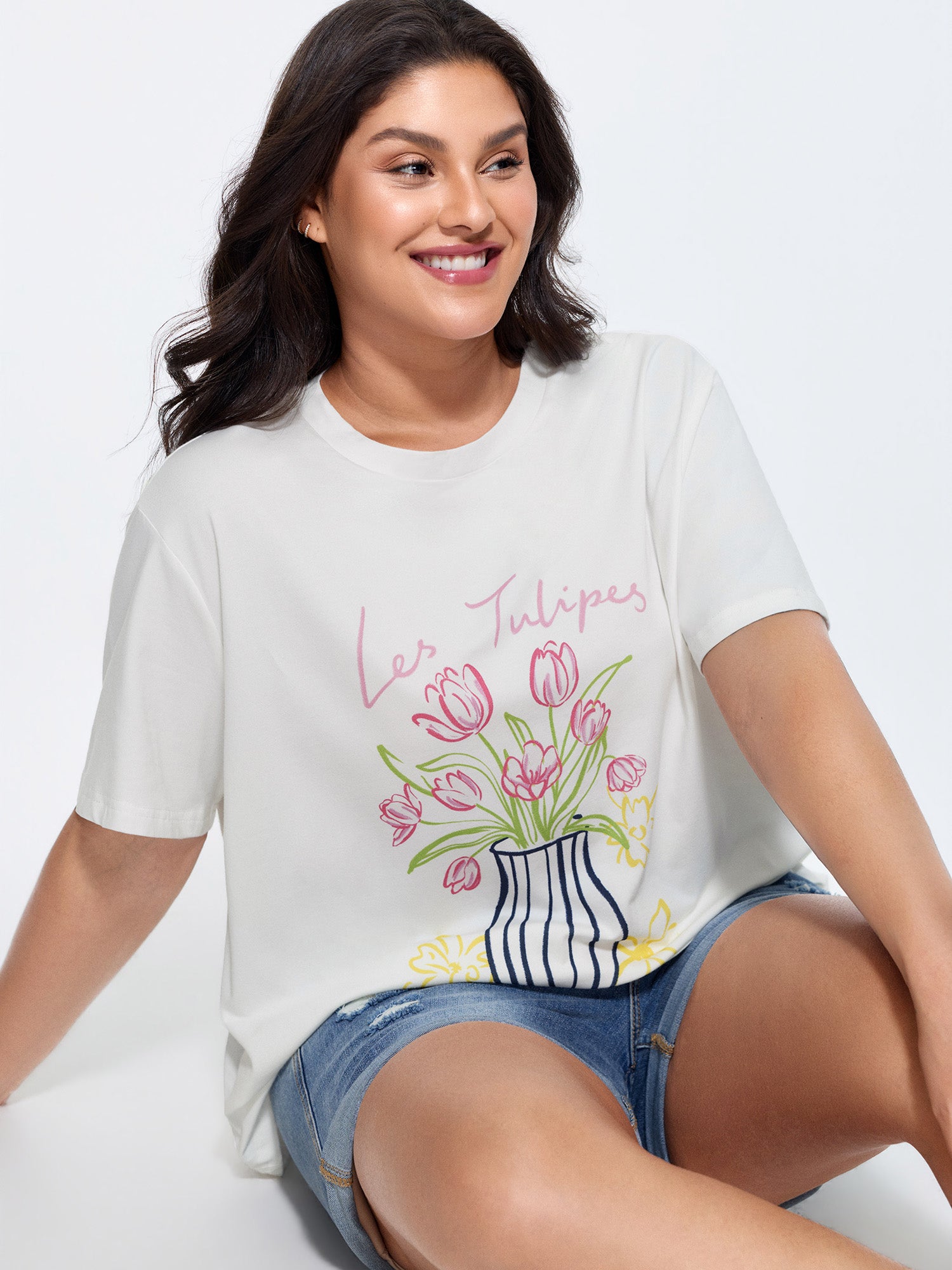 Cotton Floral Vase Print T-Shirt