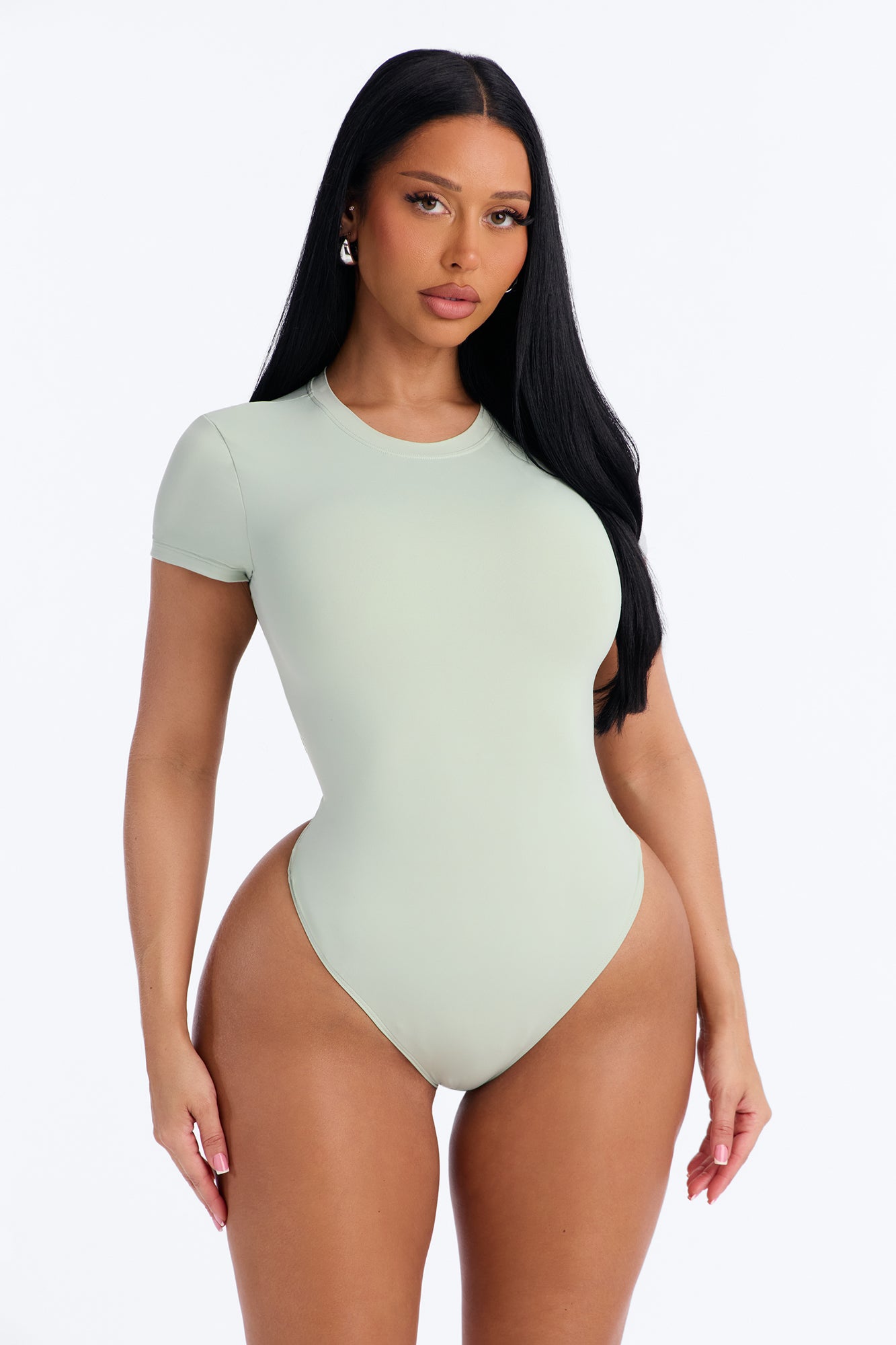 Second Skin Double Lined Crew Neck Short Sleeve Bodysuit - Mint