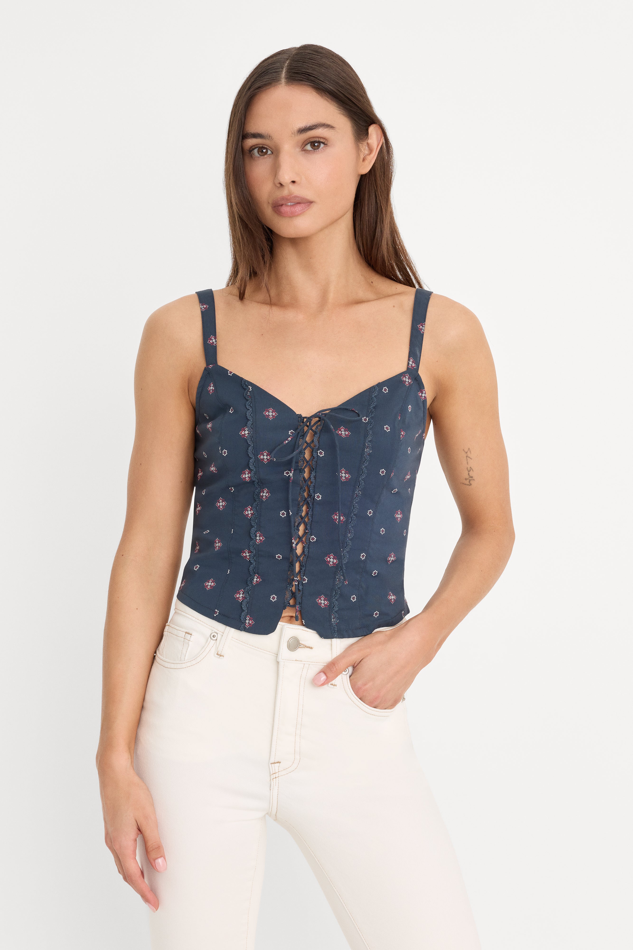 DOLLY LACE UP POPLIN TANK | NEW NAVY BANDANA PRINT
