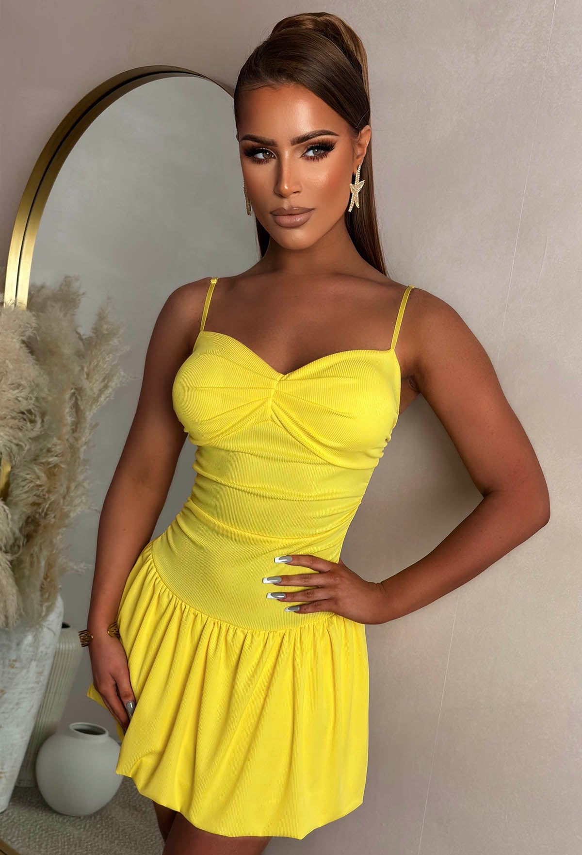 Sunset Kisses Lemon Padded Cup Mini Dress