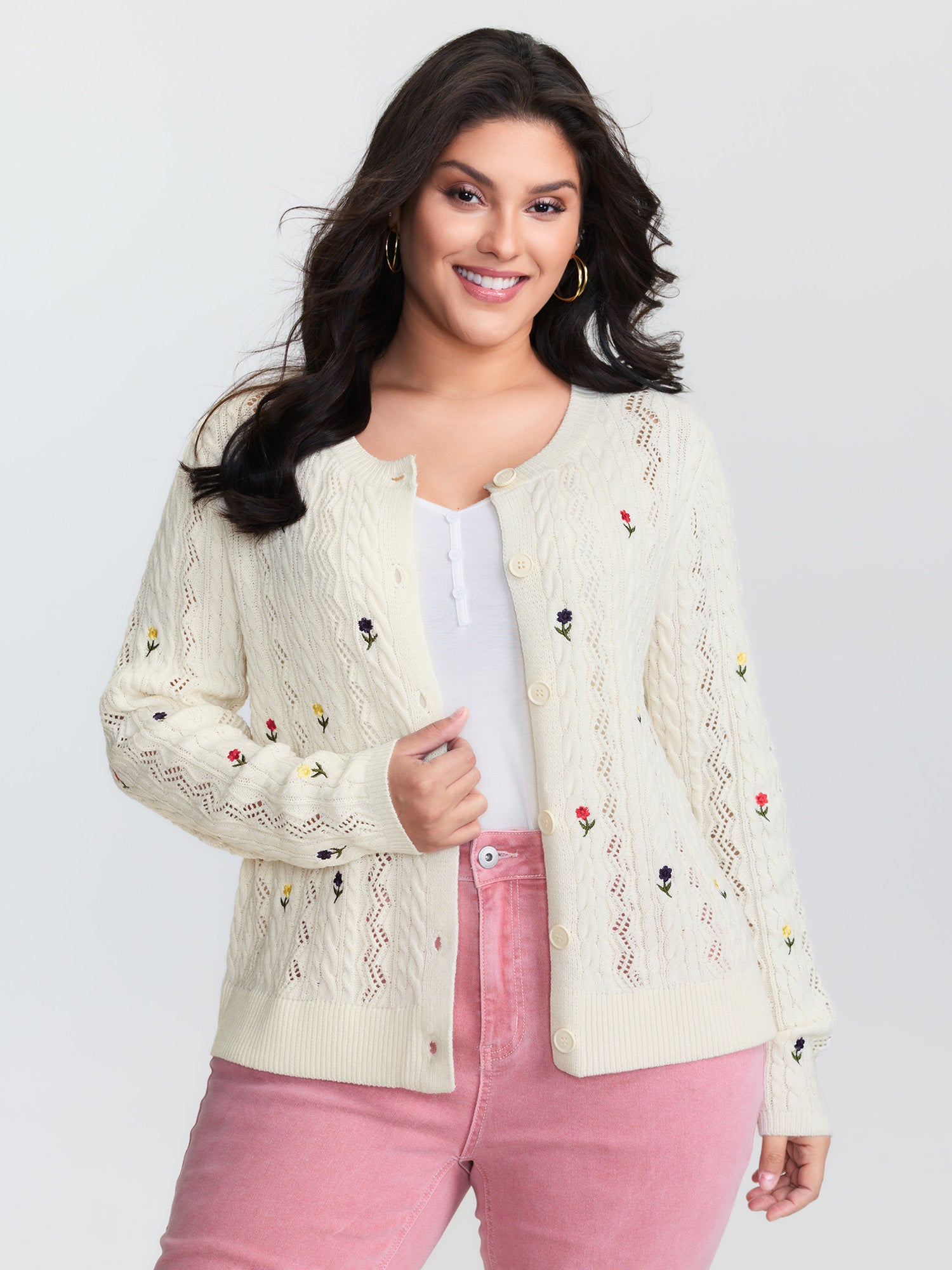 Wavy Textured Button Knit Cardigan