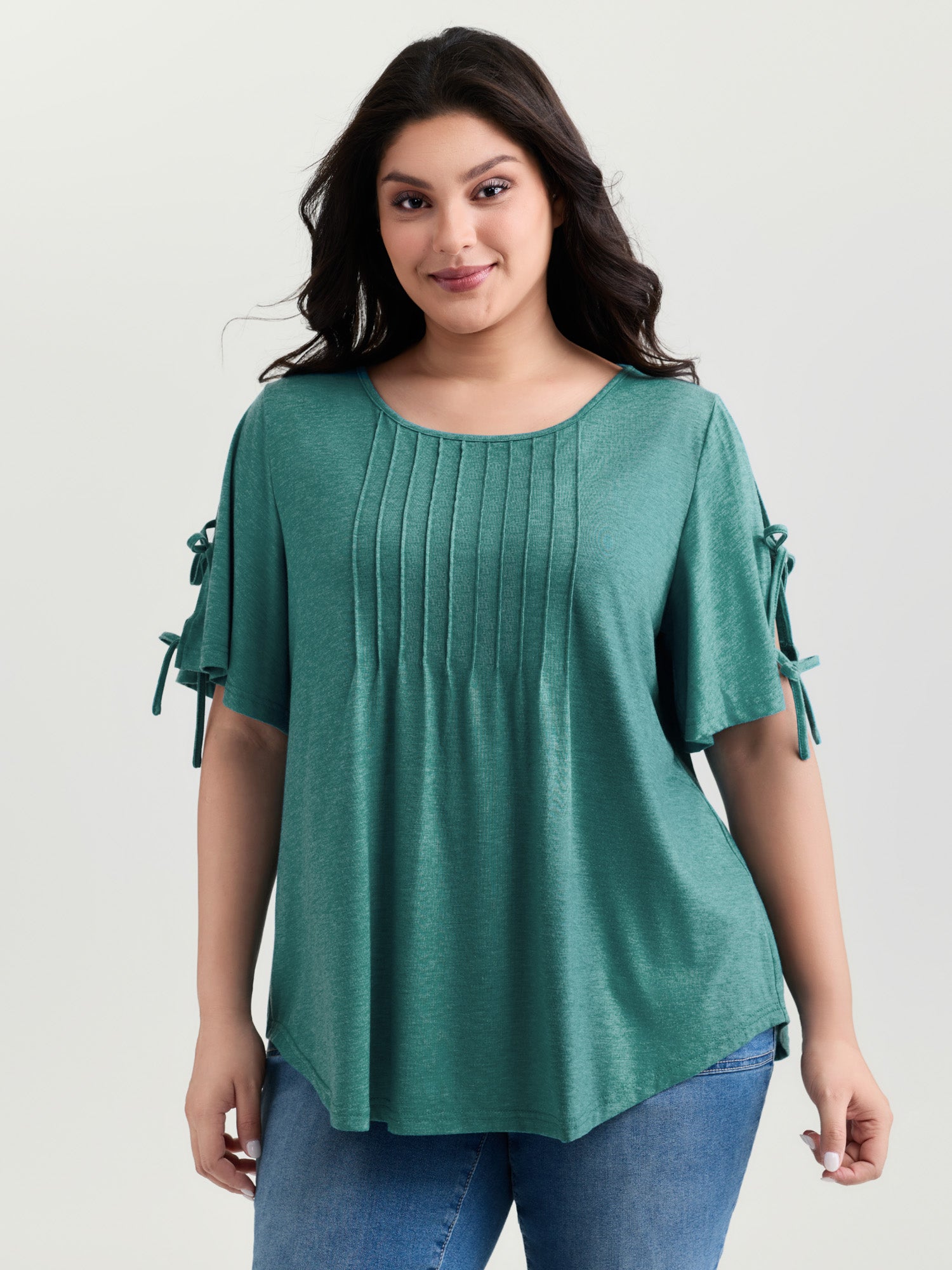 Supersoft Pleated Knot-Tie Sleeve T-Shirt