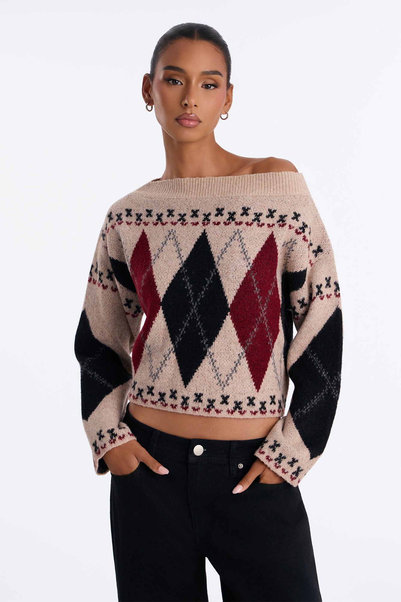 Sophisticated Talks Argyle Pullover Sweater - Taupe/combo