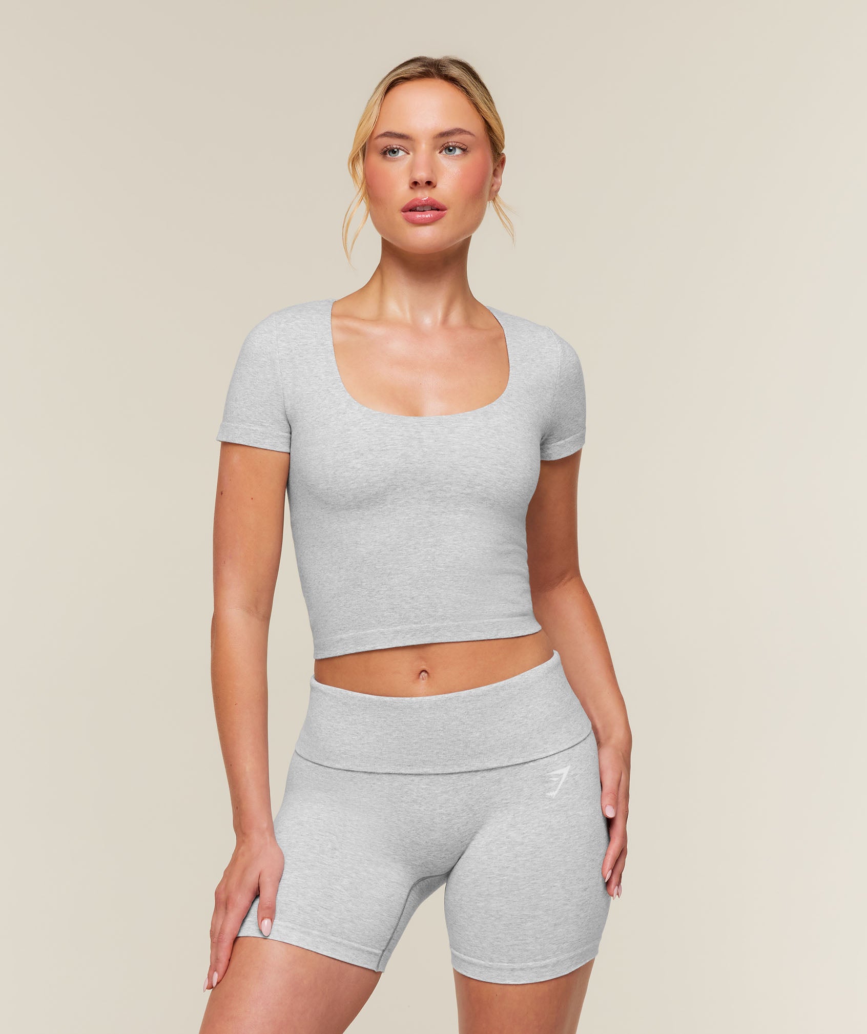 Gymshark CottonMove™ Midi Short Sleeve Top - Soft Grey Marl